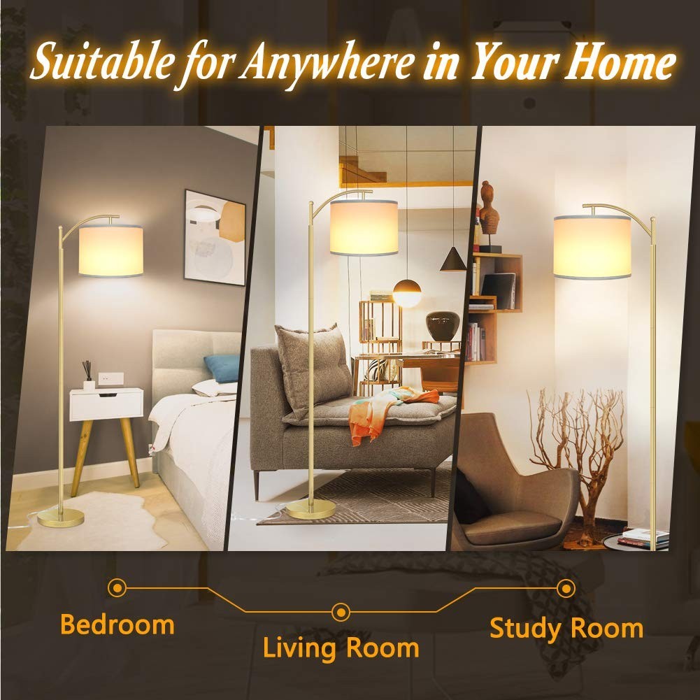 Tall Industrial Floor Lamp with 3 Color Temperatures, LED Bulb & White Shade4