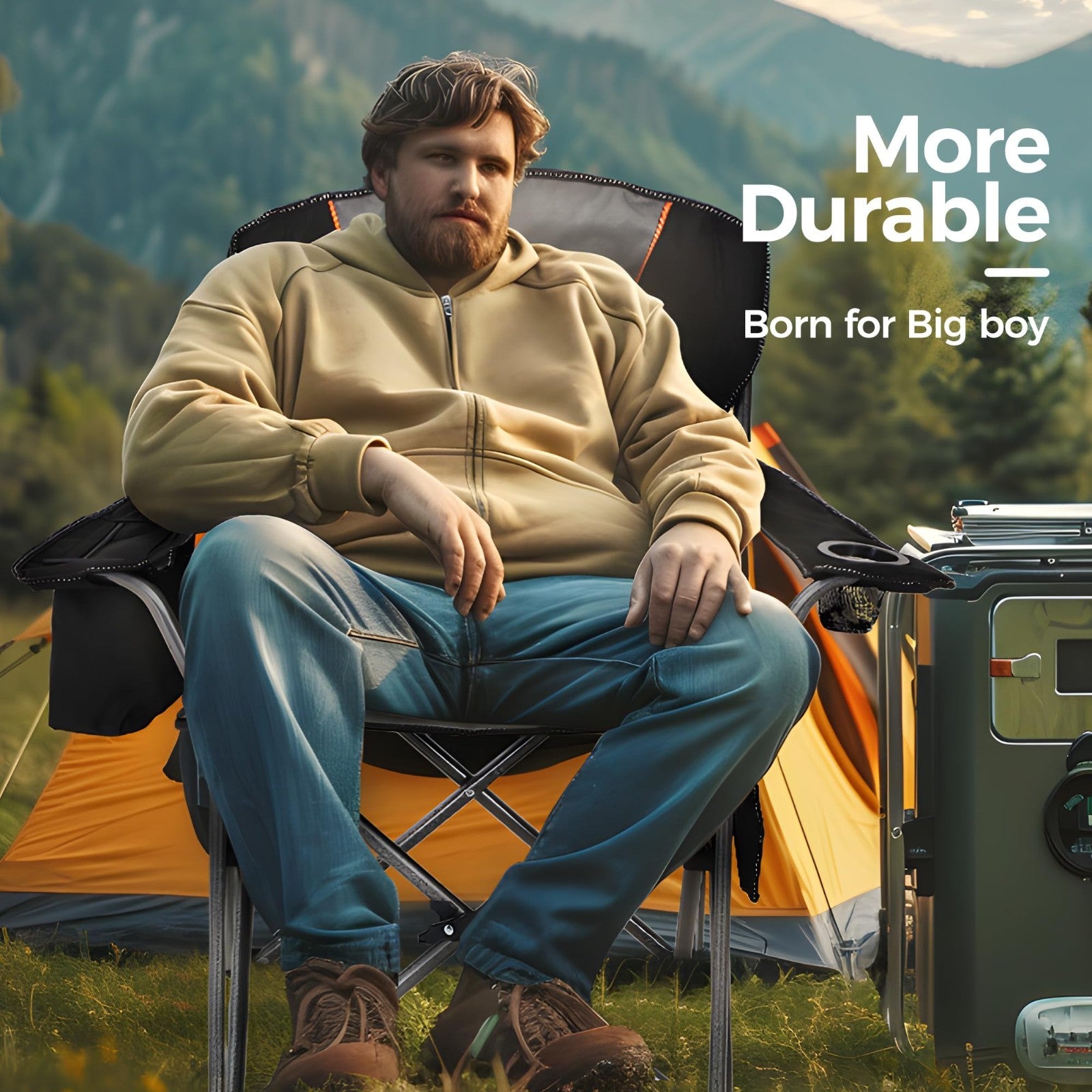 Oversized Padded Camping Chair with Lumbar Support, 500 LBS Capacity, Cooler Bag4