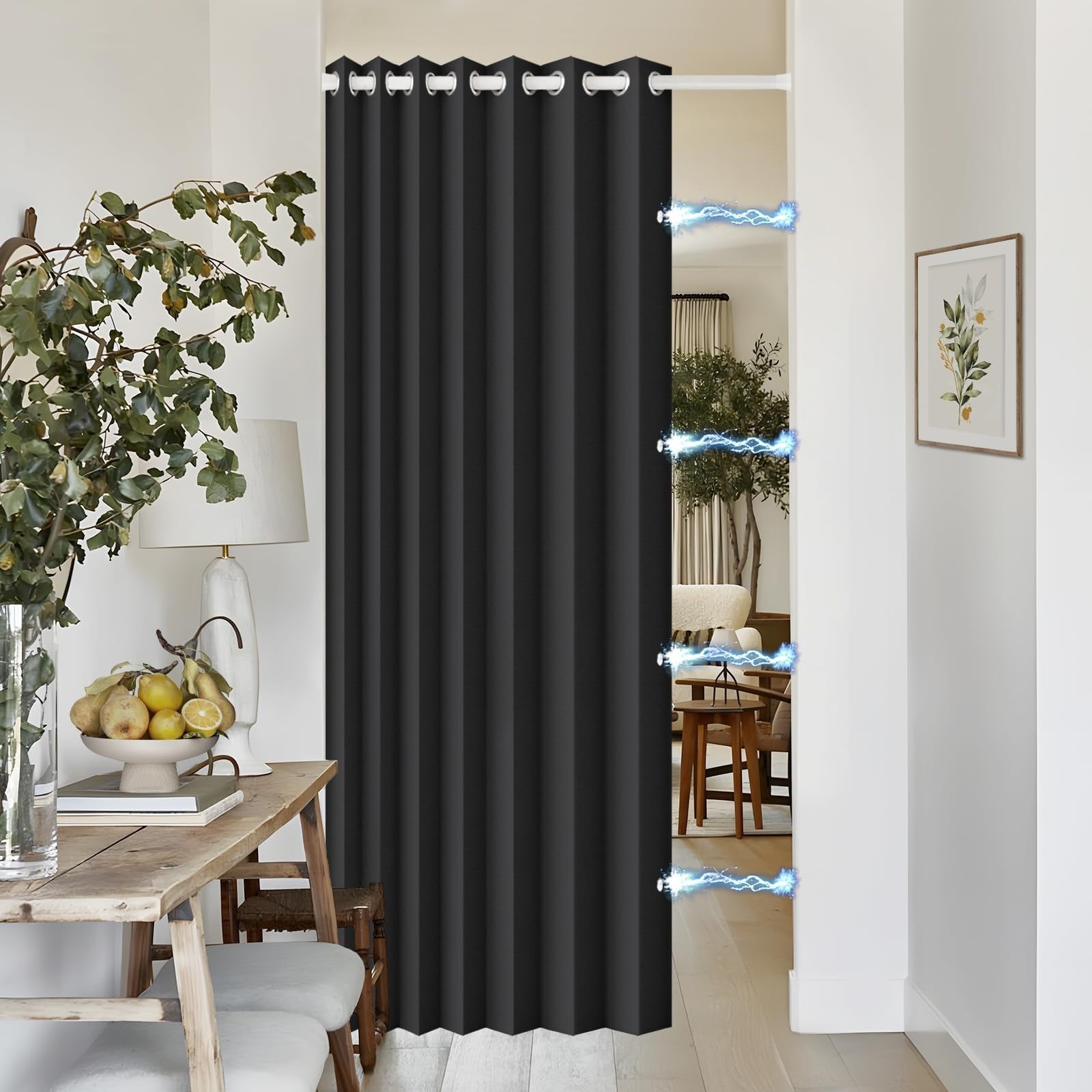 100% Blackout Magnetic Door Panel Curtain, Soundproof Closet Curtain, 52"x72", B1