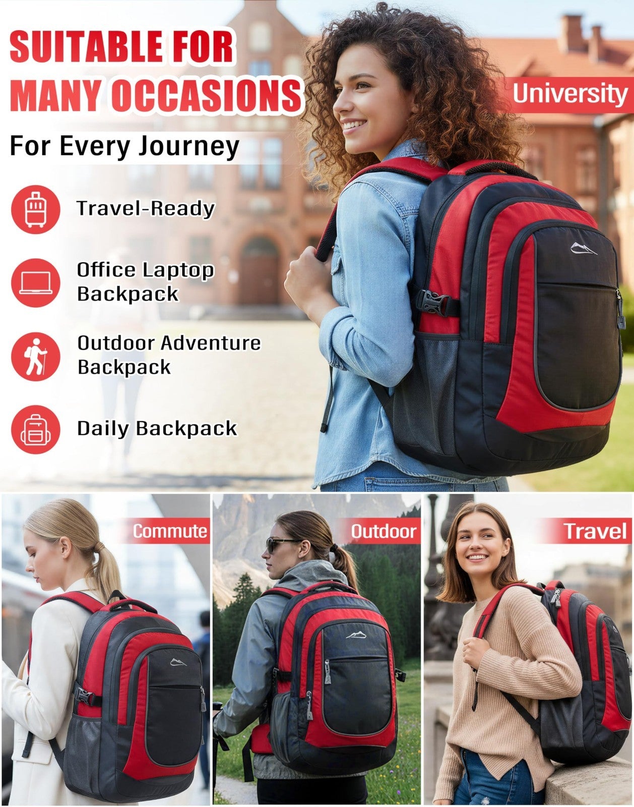 Extra Large Laptop Backpack for College Travel, Business, Hiking   Fits Up to 174