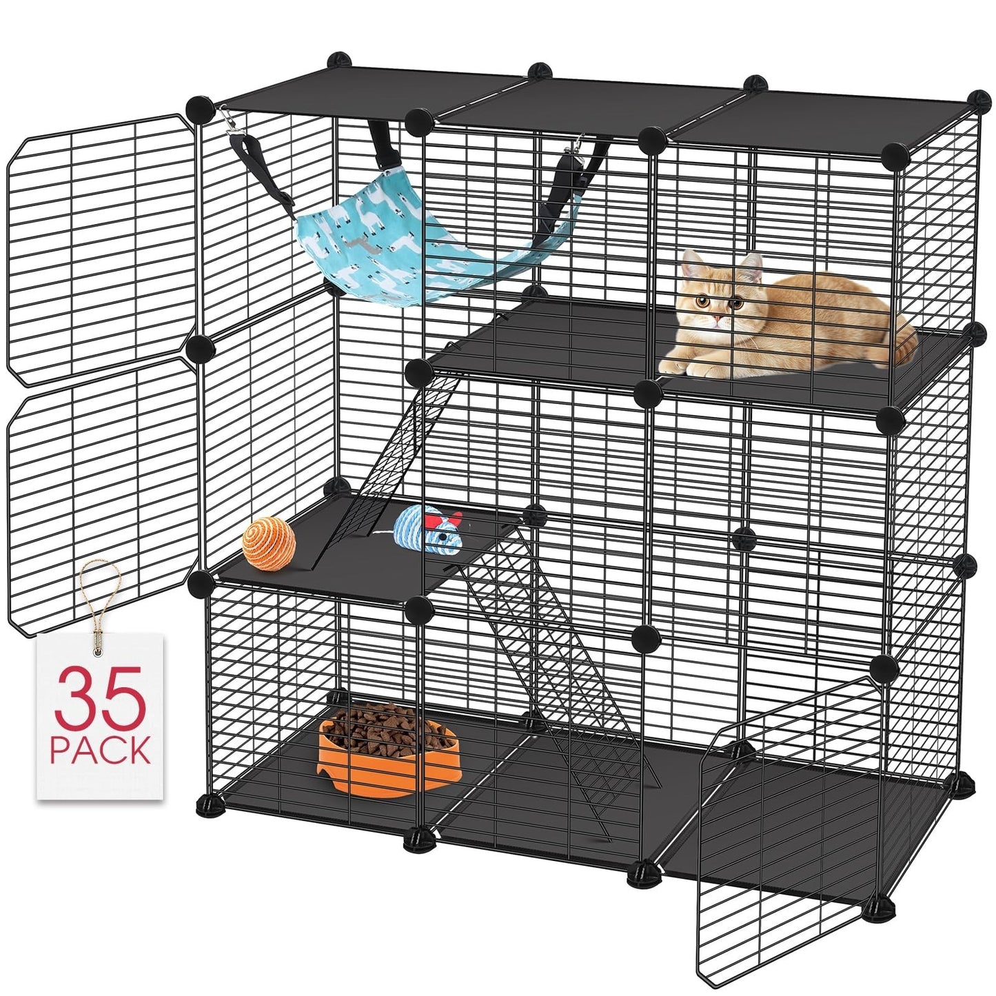 3 Tier Cat Cage Enclosure, 36" Cat Playpen with Hammock, Indoor/Outdoor Pet Crat1