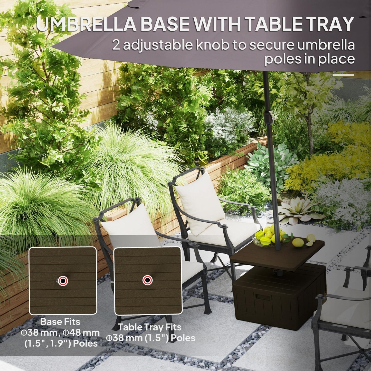 3-in-1 Outdoor Umbrella Base with Table Tray, 175 lbs Heavy Duty Stand, Wheels,3