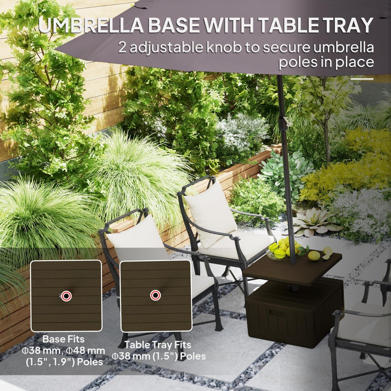 3-in-1 Outdoor Umbrella Base with Table Tray, 175 lbs Heavy Duty Stand, Wheels,3