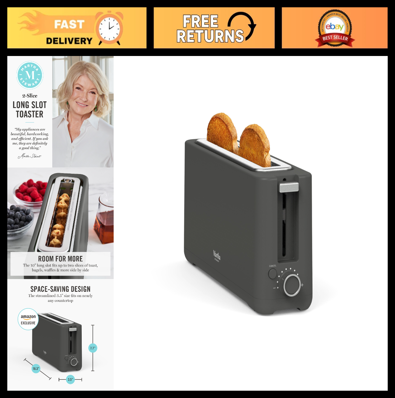 Extra Wide 2-Slice Long Slot Toaster for Sourdough & Bagels, 10 Shade Settings,0