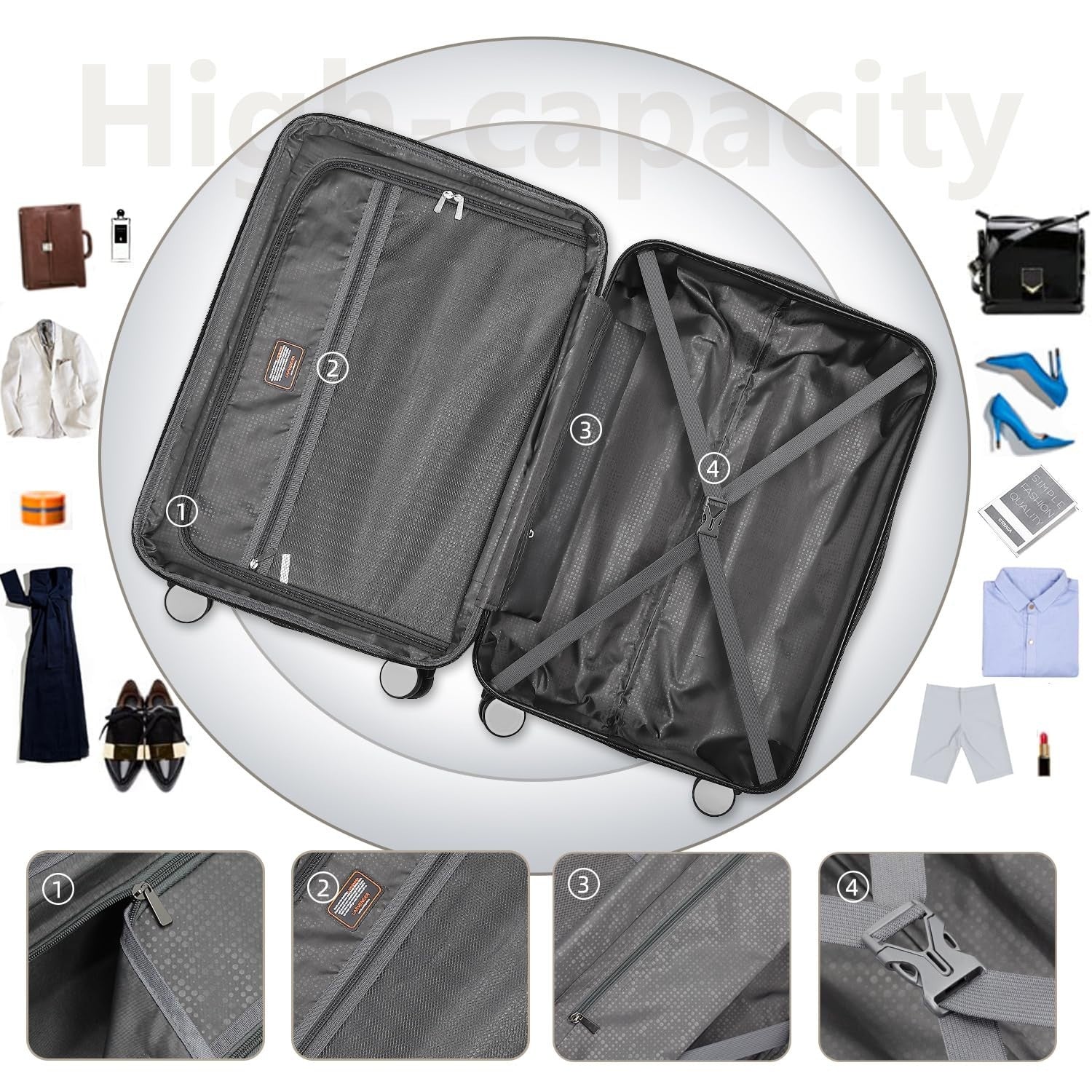 5-Piece Expandable Hardside Luggage Set, Spinner Wheels, TSA Lock, Travel Cases,6