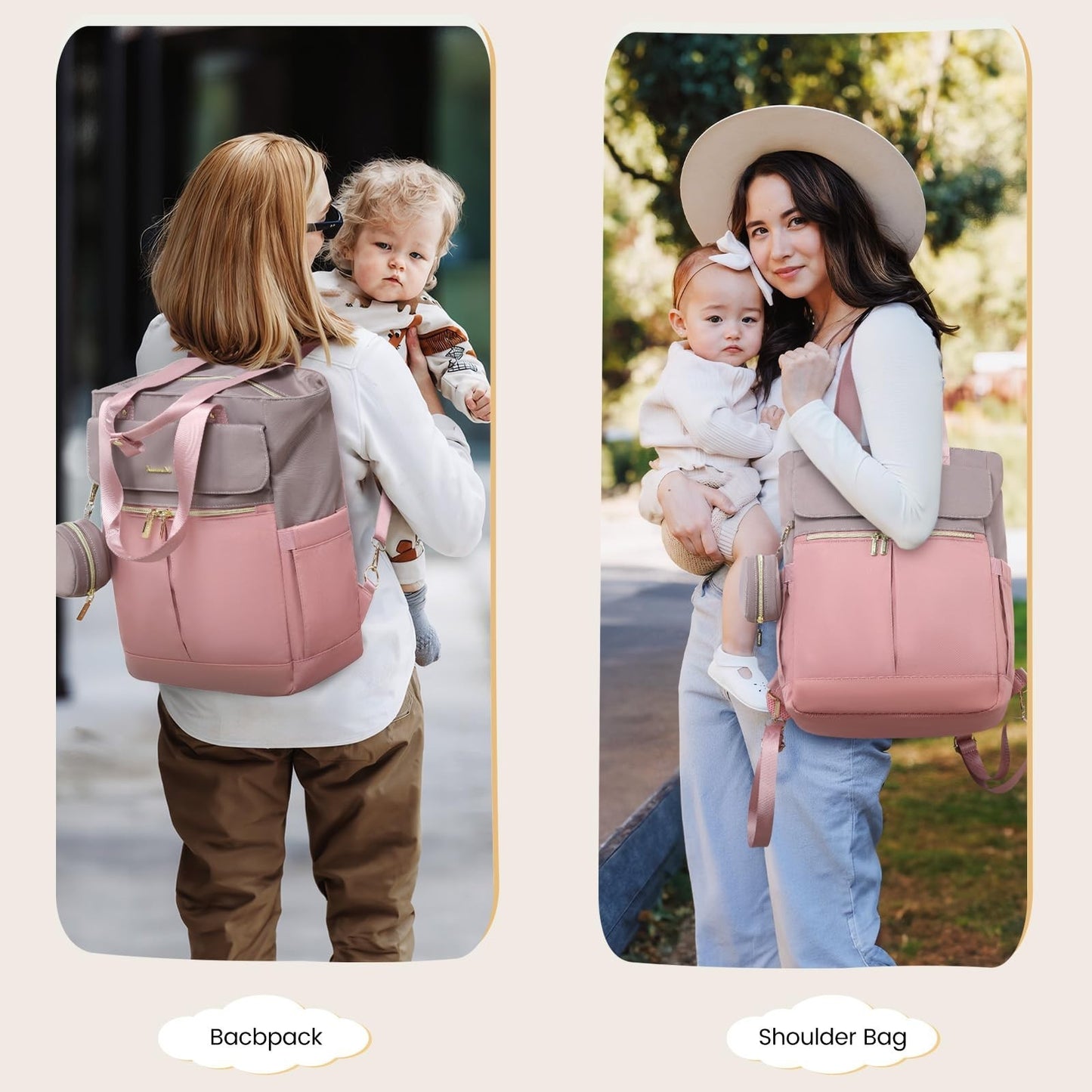 Stylish Diaper Bag Backpack & Tote with Insulated Pockets & Changing Pad2