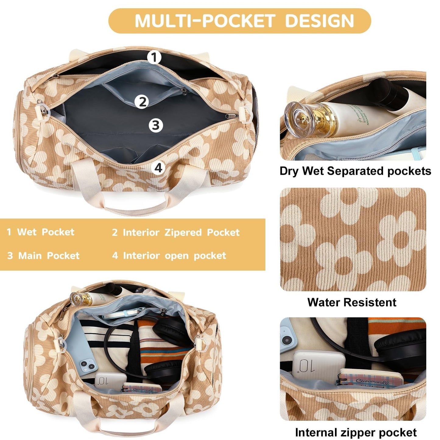Cute Duffle Bag for Girls - Waterproof Gym Bag with Shoe Compartment & Wet Pocke5