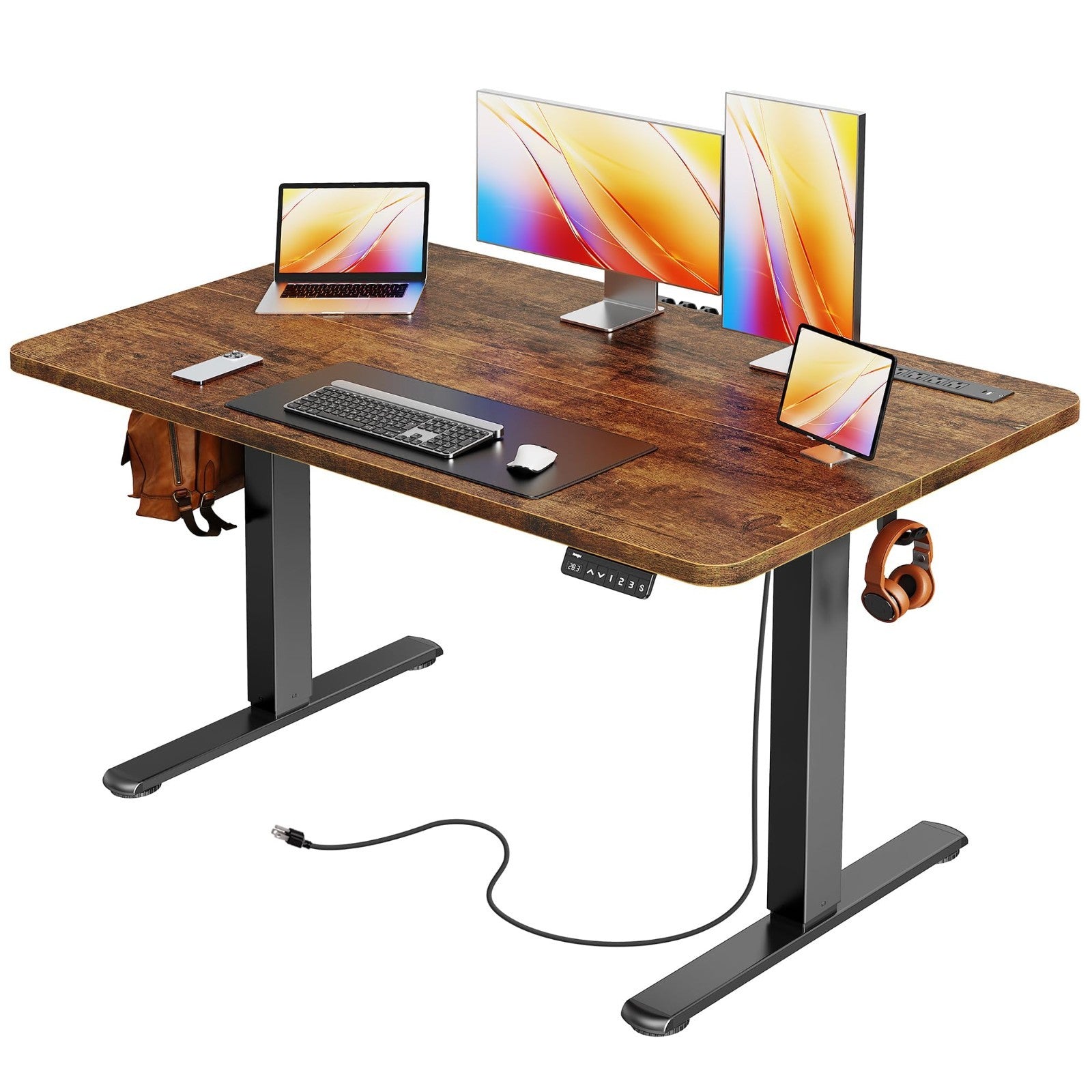 Height Adjustable Electric Standing Desk with USB-C & Power Outlets, 47x24" - Ru1