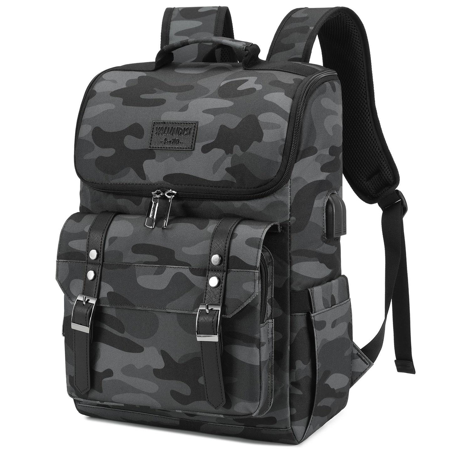 Vintage Travel Laptop Backpack with USB Charging Port - Fits 15.6" Laptop, Camou1