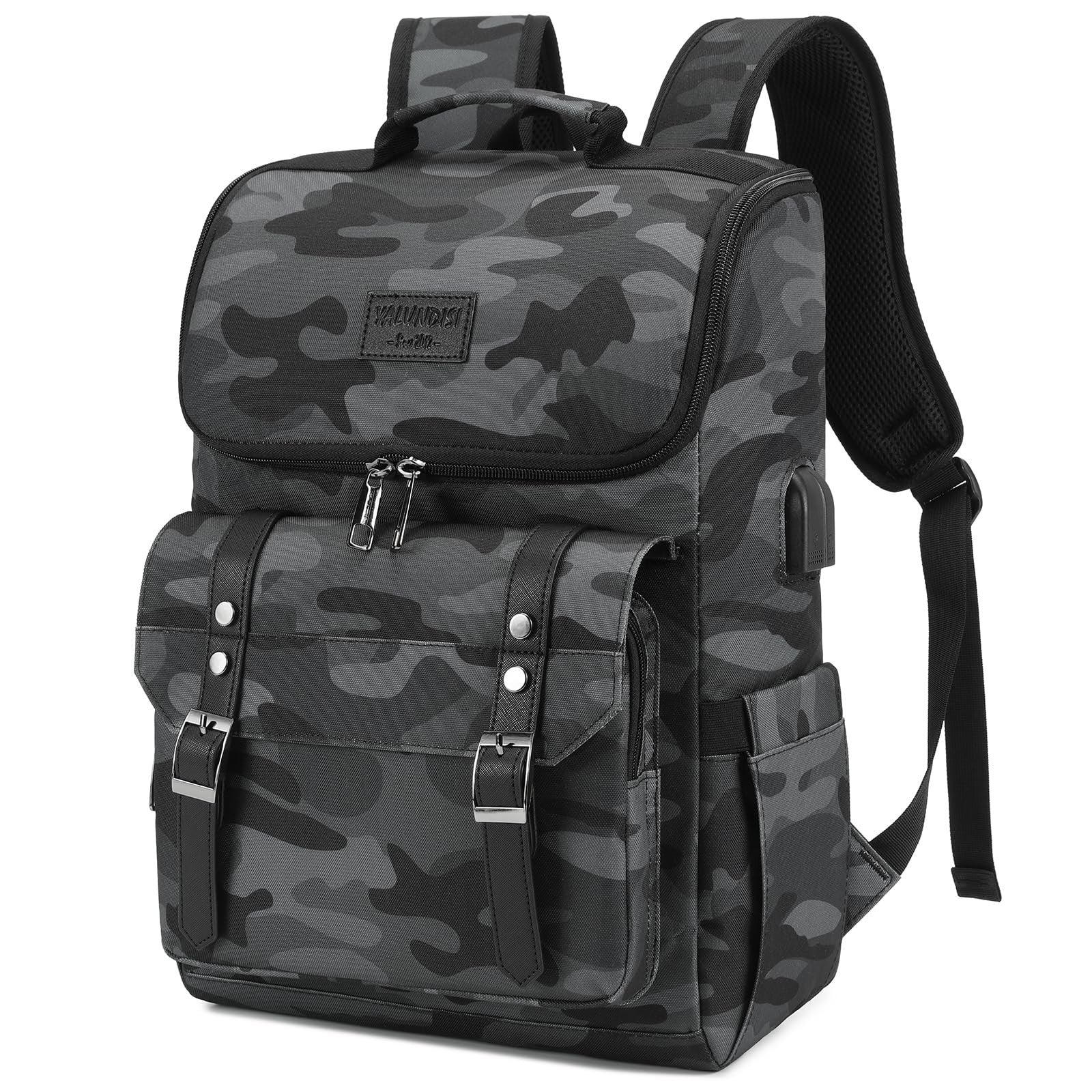 Vintage Travel Laptop Backpack with USB Charging Port - Fits 15.6" Laptop, Camou1