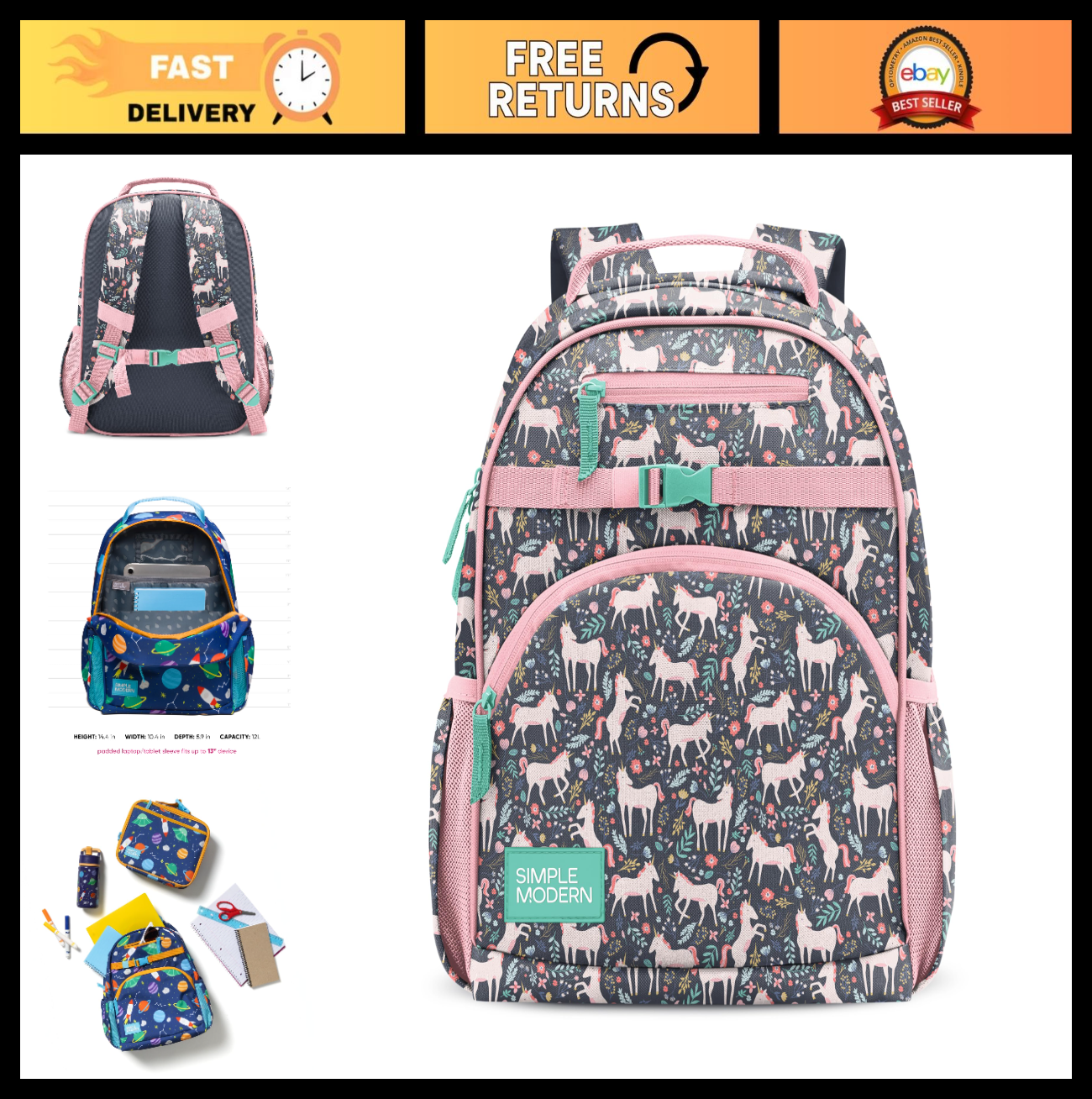 Kids Unicorn Backpack 12L for School | Girls & Boys Lightweight Durable Bag0