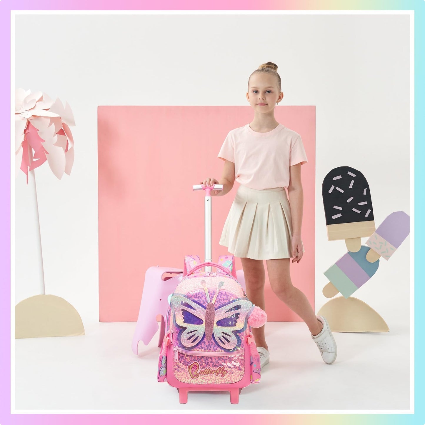 Rolling Backpack for Girls   3 in 1 Wheeled Luggage, Kids Suitcase & Lunch Box  6