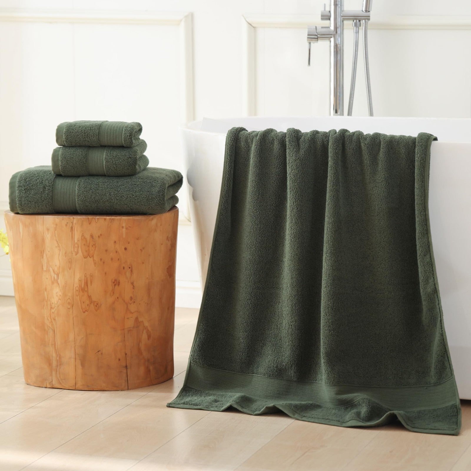 Luxury 100% Cotton Bath Towels Set, 650GSM Super Soft & Absorbent, Olive Green,2