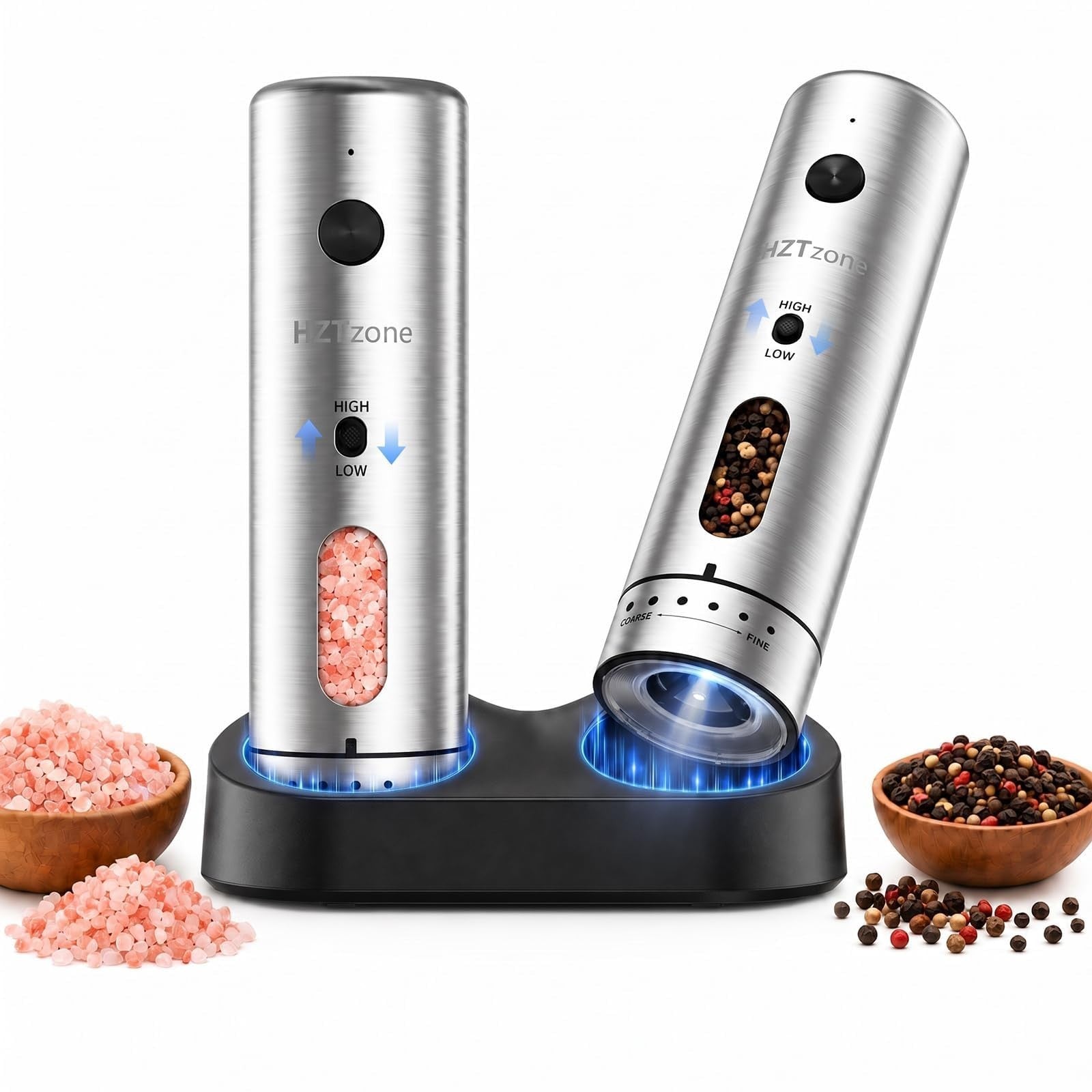 Automatic Electric Salt & Pepper Grinder Set   LED Light, USB Rechargeable, 2 Pa1