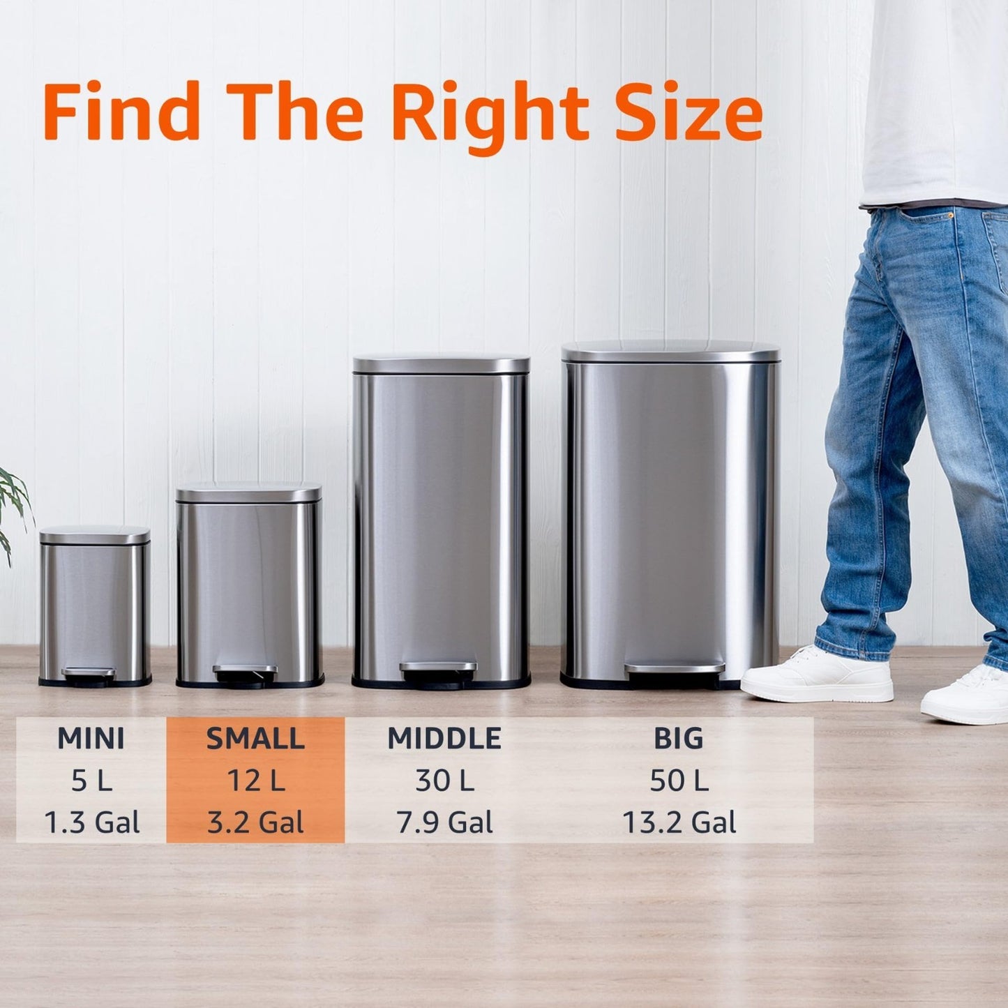 Small 3.1 Gallon Trash Can, Smudge Resistant Rectangular Bin, Soft-Close Lid, St2