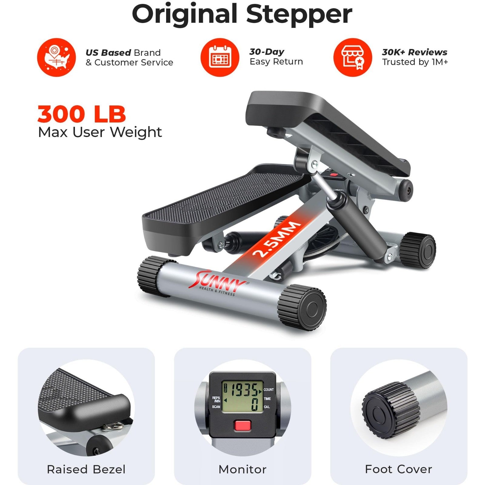 Mini Stair Stepper with Resistance Bands for Home Gym | Full Body Cardio, Adjust5