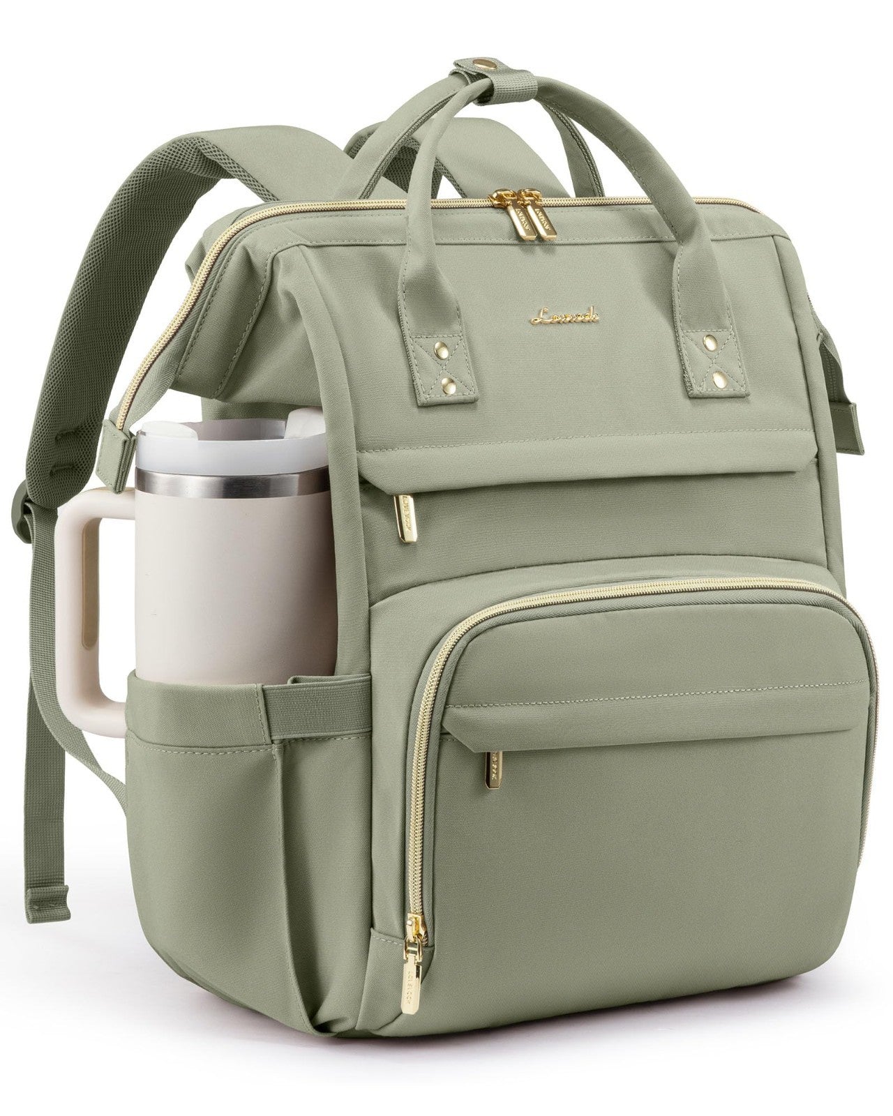 Stylish 15.6" Waterproof Laptop Backpack with Tumbler Holder, Travel Bag for Wor1
