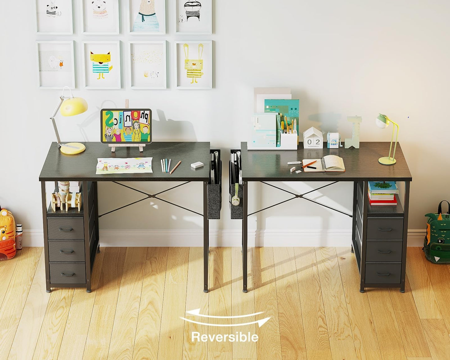 Compact 32" Study Desk with Fabric Drawers, Storage Shelf for Small Spaces5