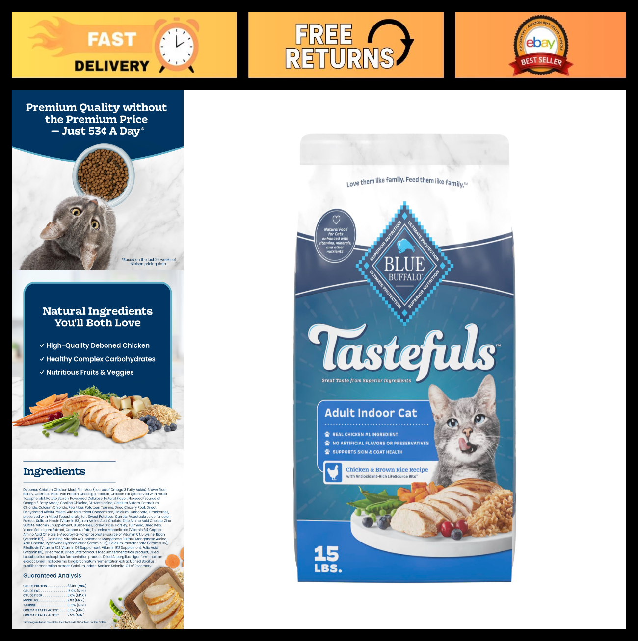 Indoor Dry Cat Food, Chicken Flavor, 15 lb   Grain Free, High Protein, Healthy N0