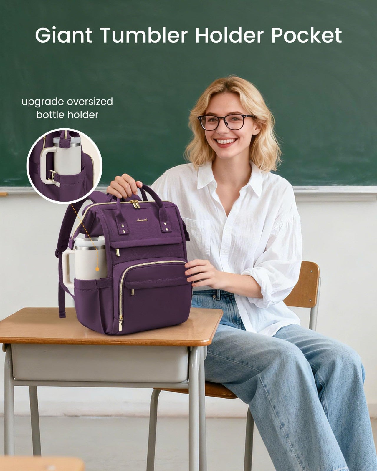 Stylish Waterproof Laptop Backpack for Women, 15.6" with Tumbler Holder, Travel2