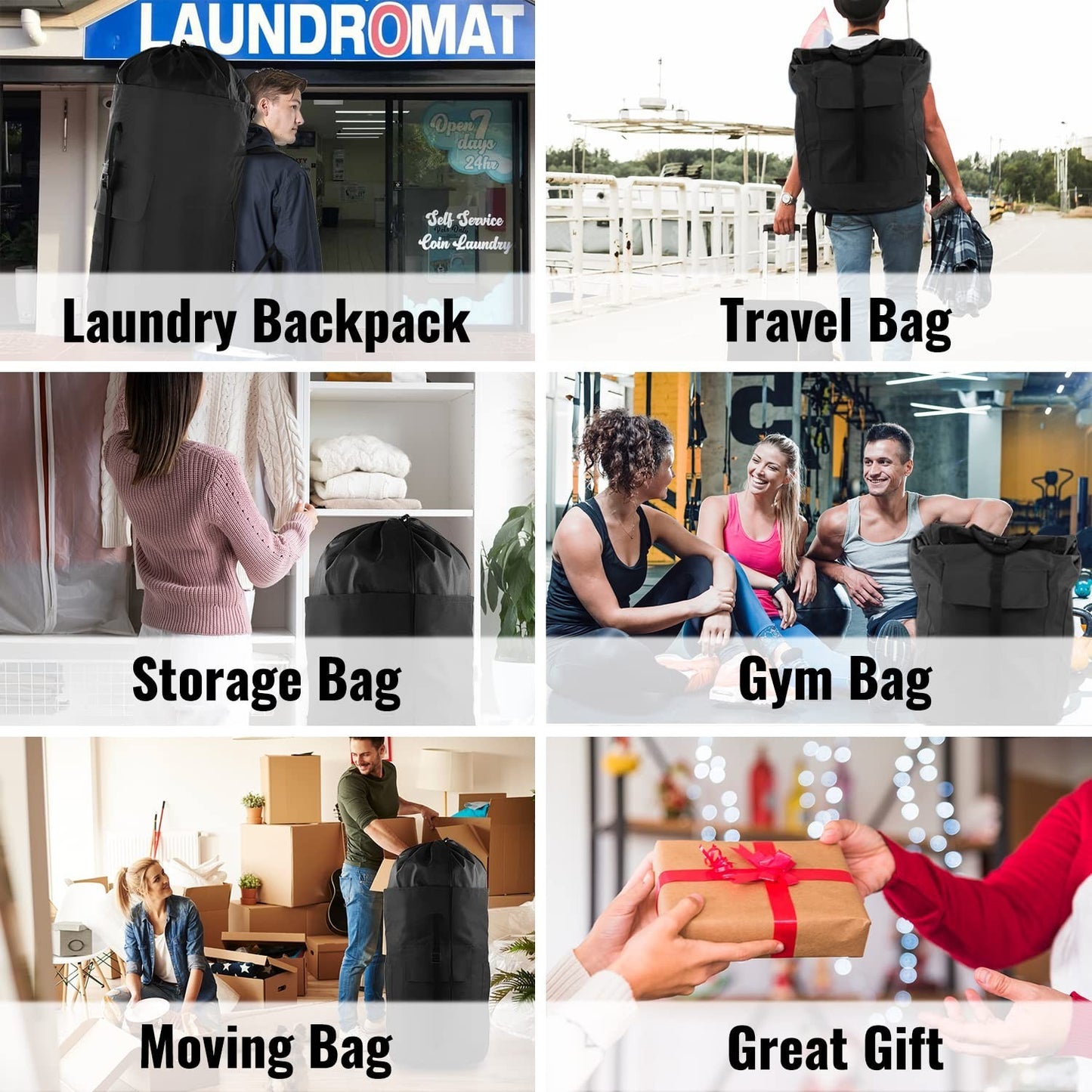 Extra Large 125L Laundry Backpack Bag, Heavy Duty, Durable with Padded Straps &6