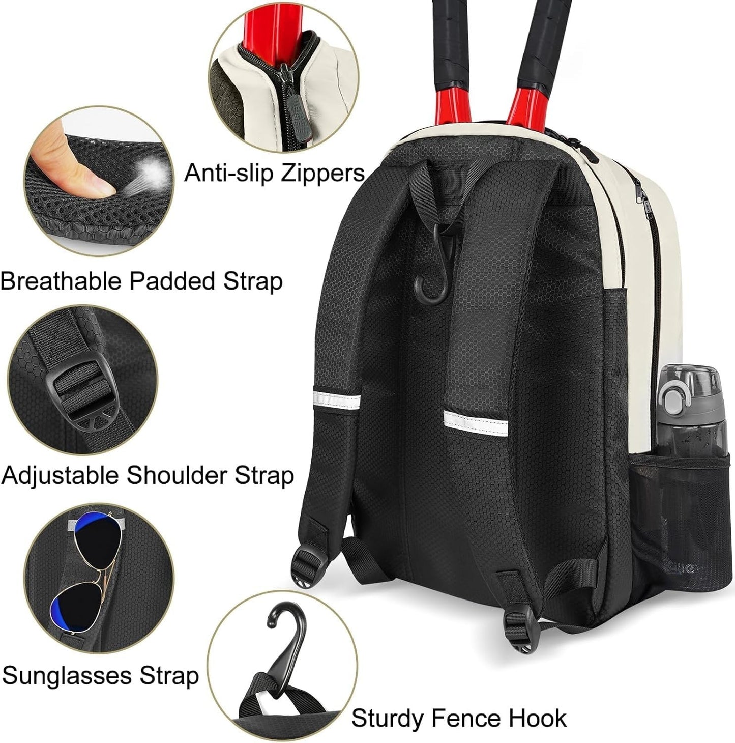 Insulated Tennis Backpack for Men & Women - 2 Rackets, Shoe Compartment, Durable4