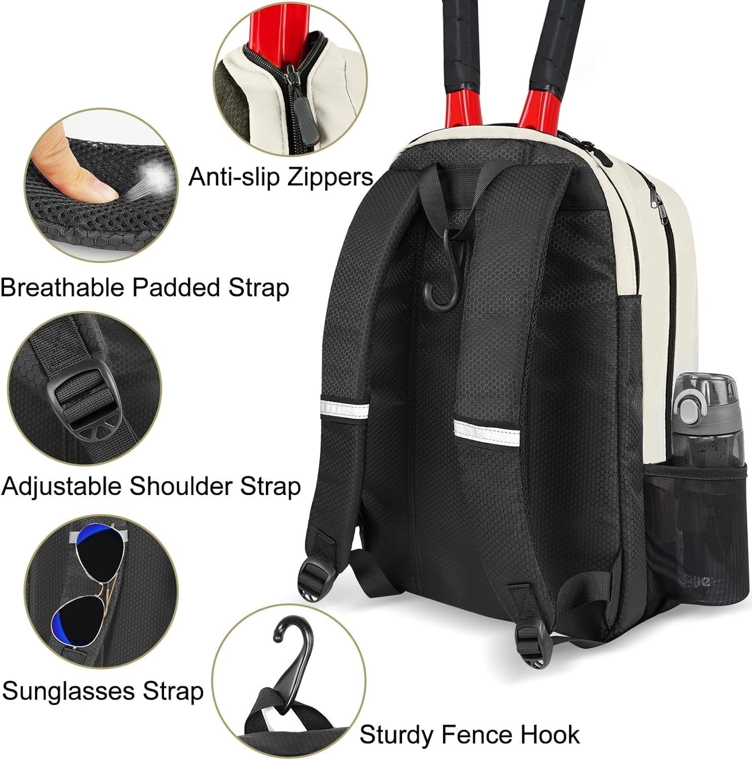 Insulated Tennis Backpack for Men & Women - 2 Rackets, Shoe Compartment, Durable4