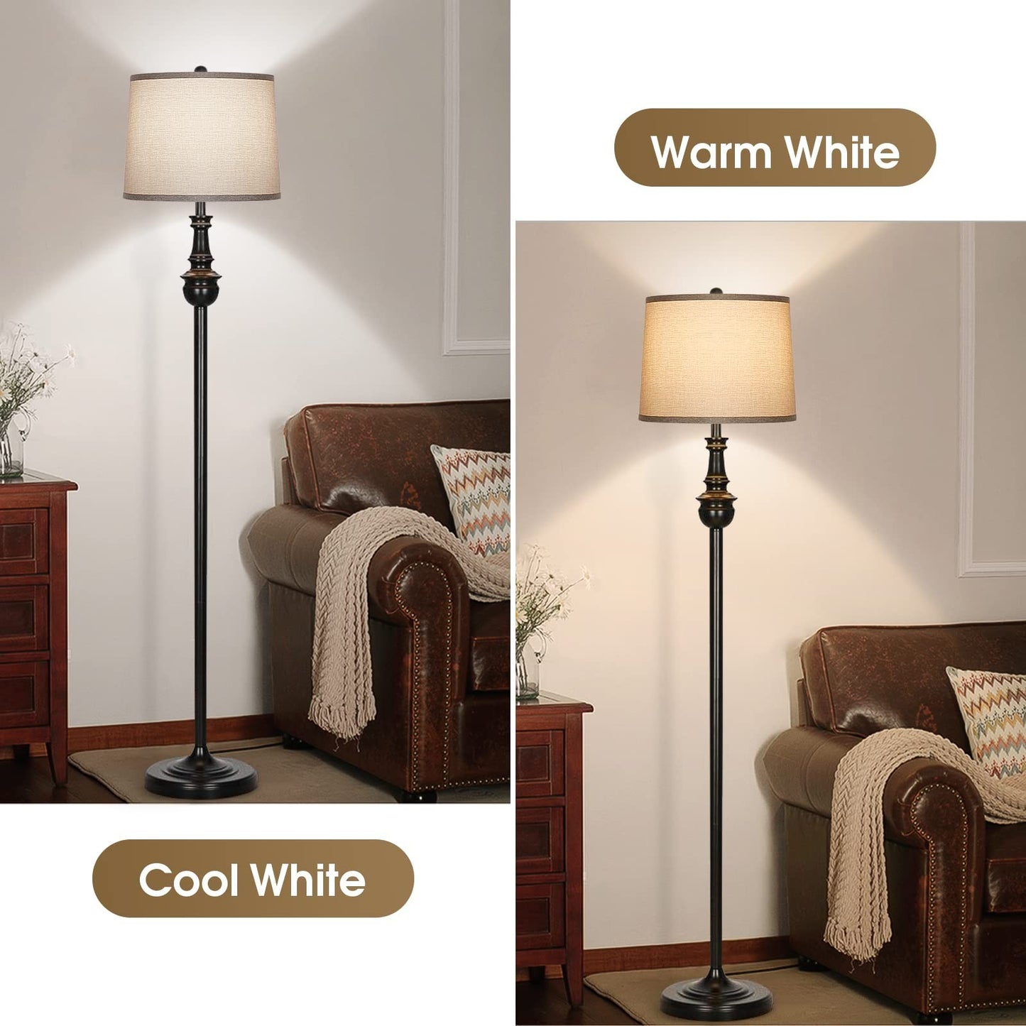 Set of 2 Drum Lampshades, 11.6" Top x 12.6" Bottom, Brown Fabric for Table & Flo4