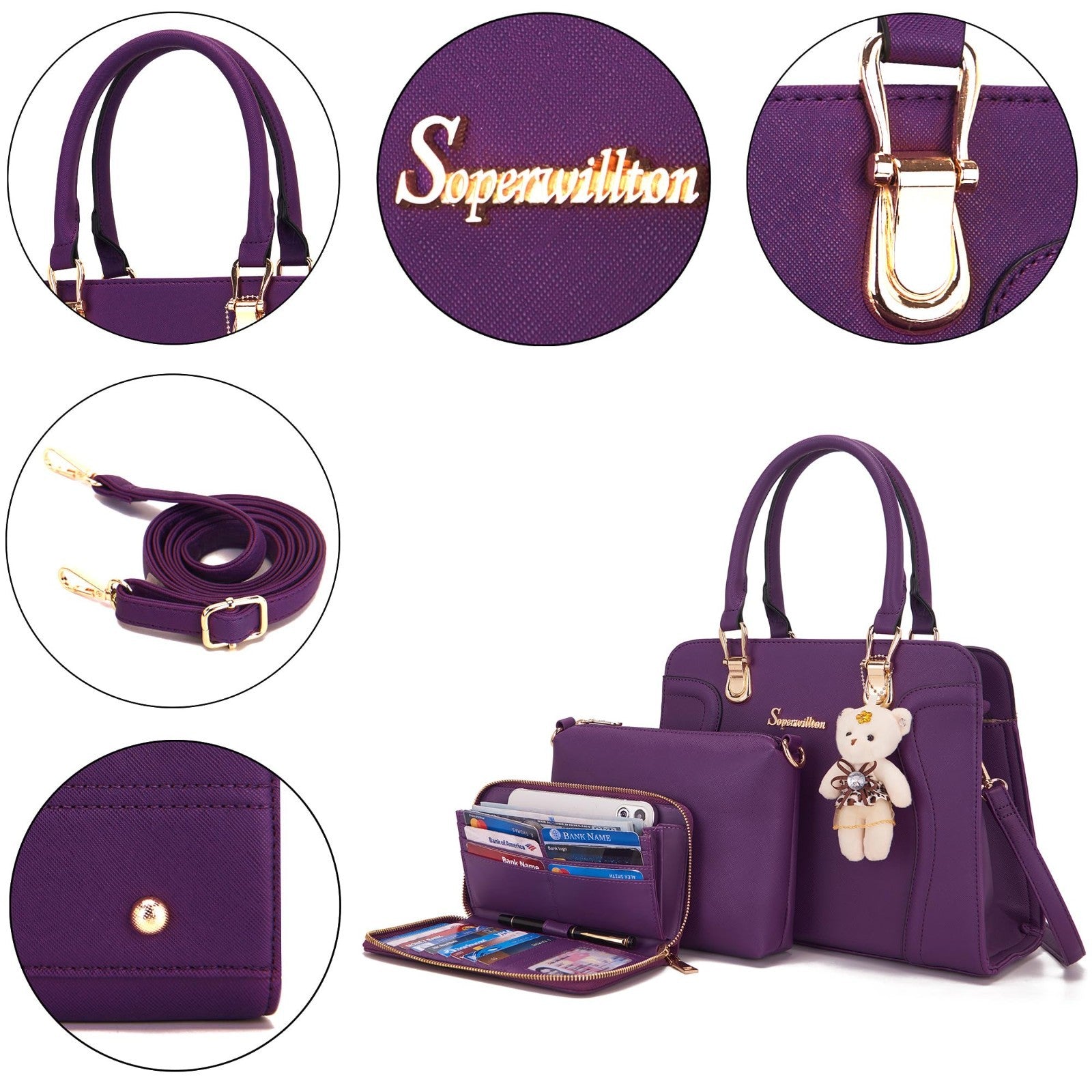 Stylish Women's 3pcs Handbag Set - Shoulder Bag, Satchel & Wallet - Fashion Purs3