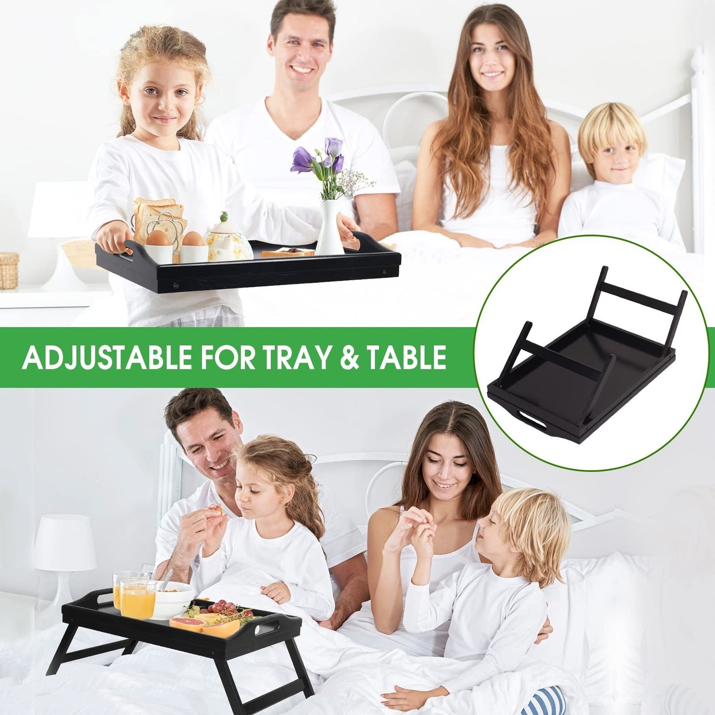 Folding Bed Tray Table with Handles - Bamboo Snack & Breakfast Serving Desk4