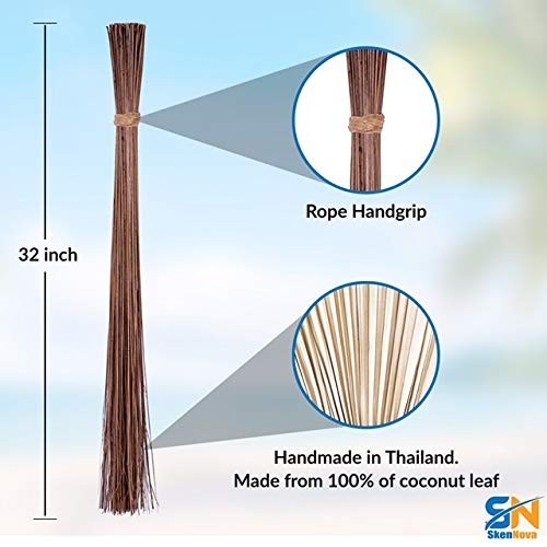 Natural Coconut Stick Broom - 32" Outdoor Sweeper with Rope Handle for Yard & Ga2