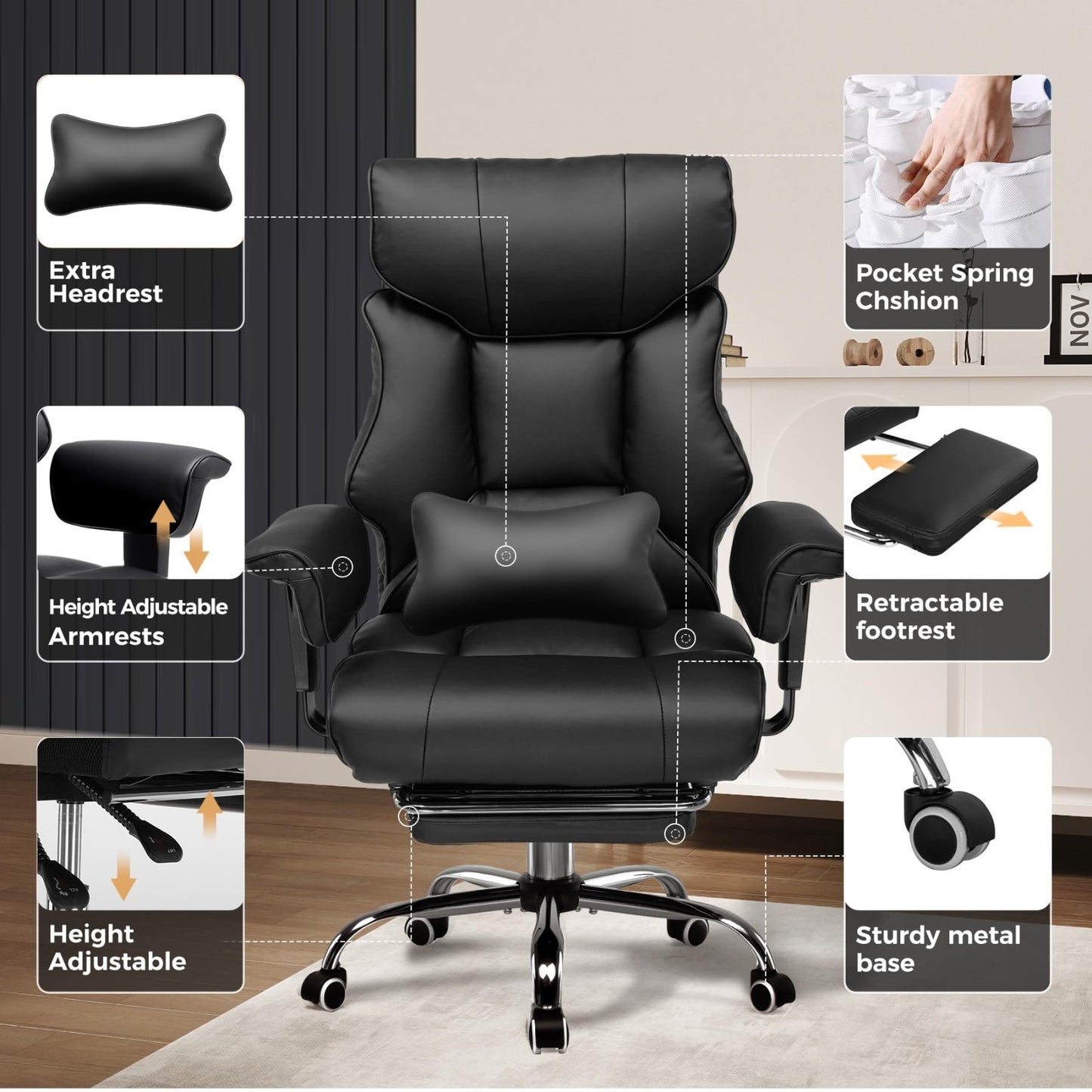 Big & Tall Gaming Chair 400lbs Heavy Duty Office Chair with Footrest, Ergonomic5