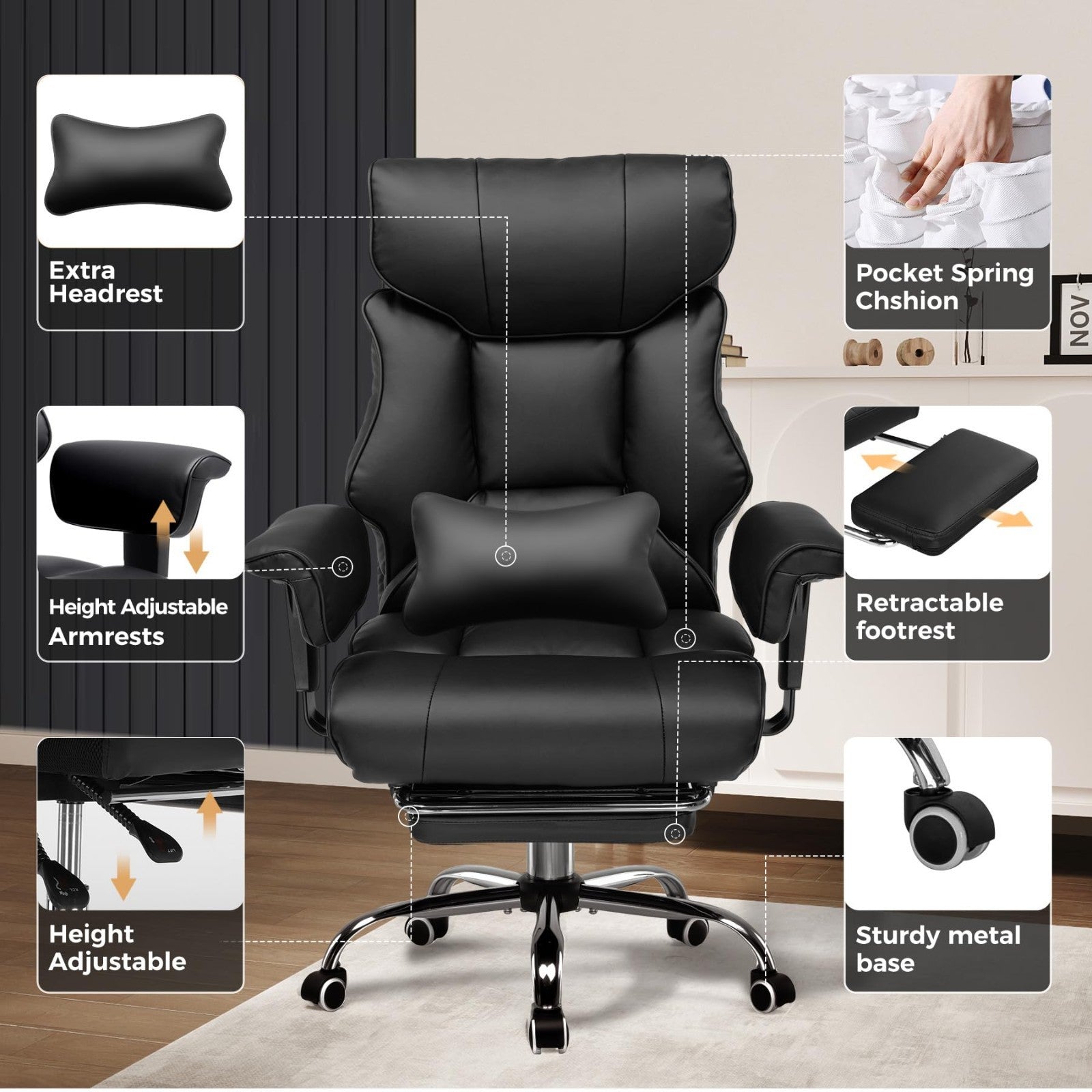 Big & Tall Gaming Chair 400lbs Heavy Duty Office Chair with Footrest, Ergonomic5