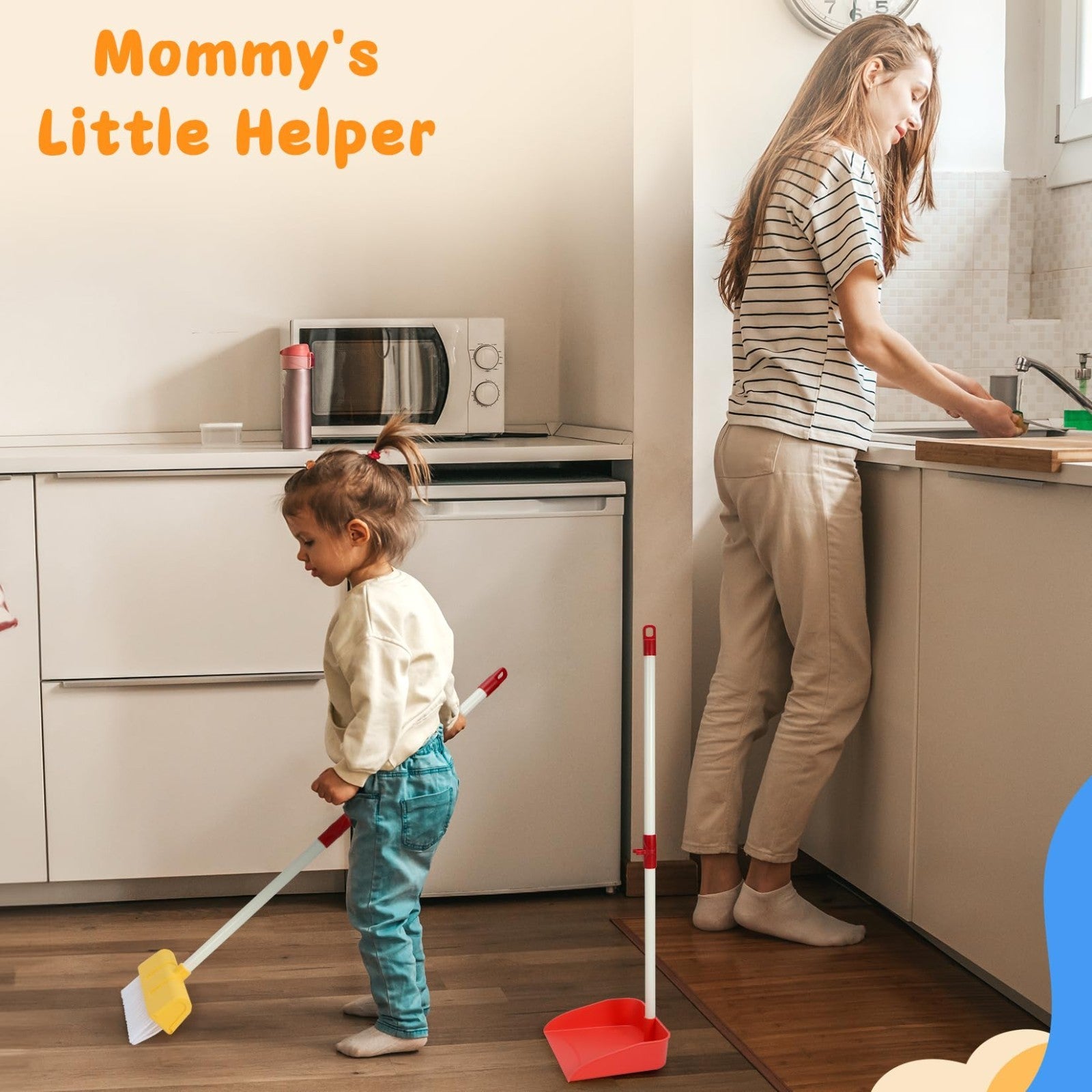 Kids Cleaning Toy Set - Broom & Dustpan for Toddlers, 2PCS Role Play Chores, Age6