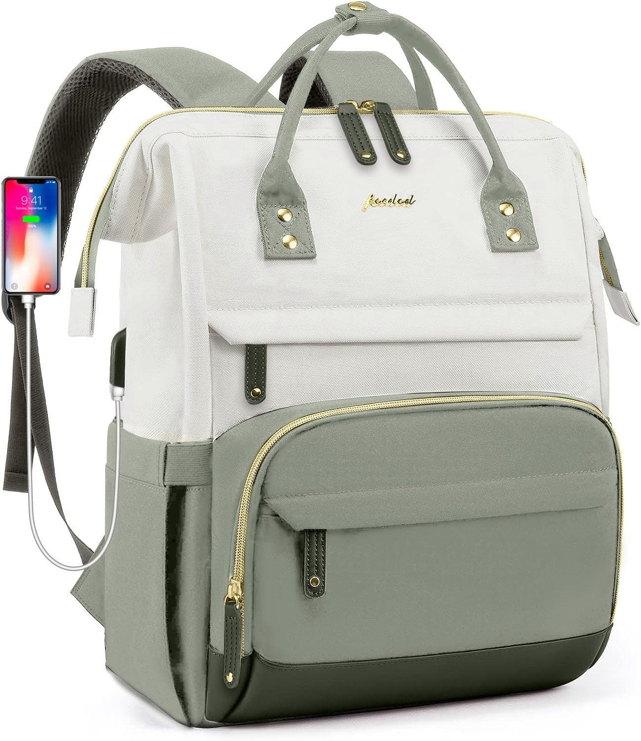 15.6" Laptop Backpack for Women, USB Charging, Large Travel Work Bag, Casual Day1