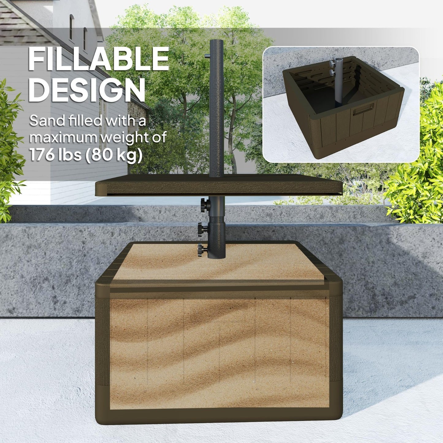 3-in-1 Outdoor Umbrella Base with Table Tray, 175 lbs Heavy Duty Stand, Wheels,4