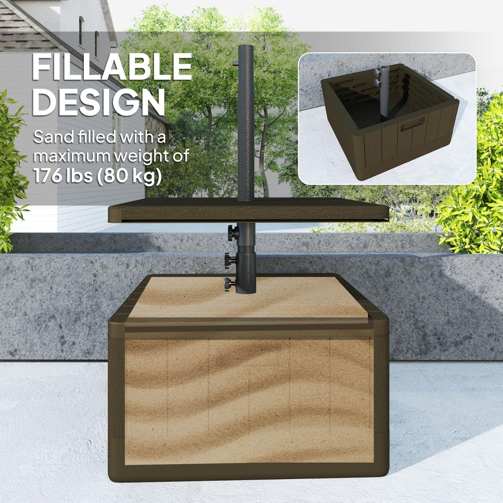 3-in-1 Outdoor Umbrella Base with Table Tray, 175 lbs Heavy Duty Stand, Wheels,4