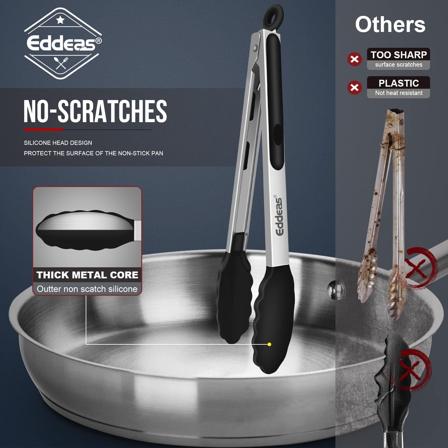 Heat Resistant Silicone Tongs Set 3PCs   600°F Heavy Duty Stainless Steel, Non S4