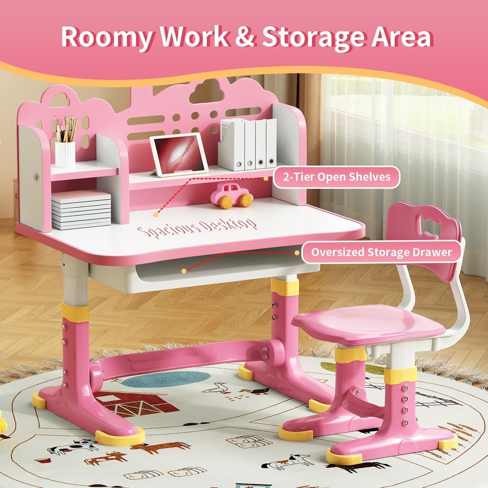 Height Adjustable Kids Study Desk & Chair Set for Ages 3 12   Learning Furniture3