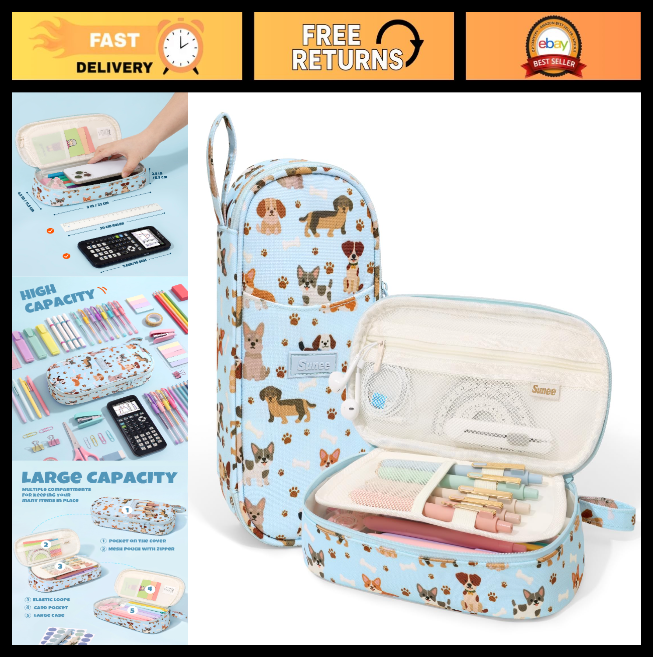 Cute Large Pencil Case Pouch   Aesthetic Zipper Bag for School Supplies, Kawaii0