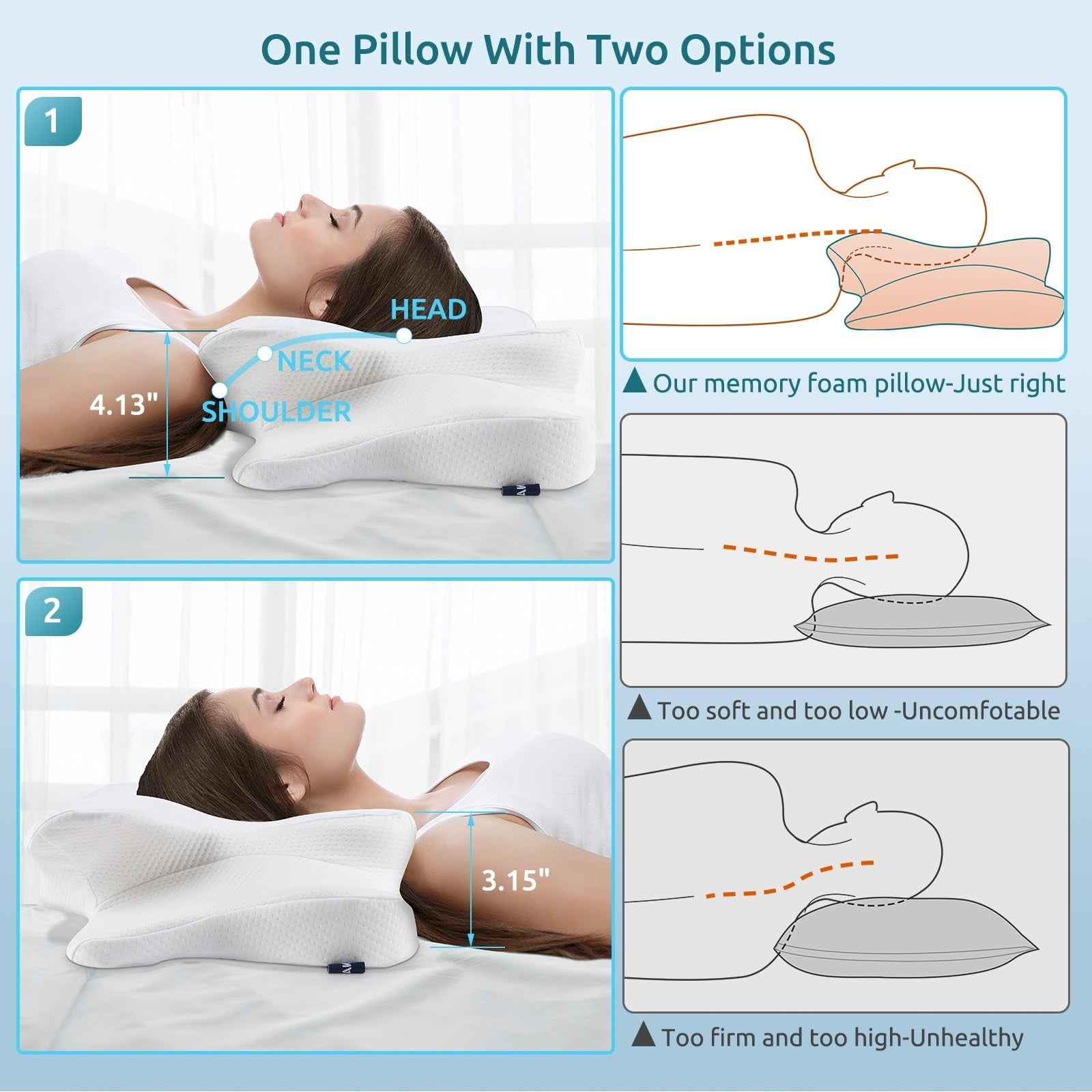 Cervical Pillow for Neck & Shoulder Pain Relief   Cooling Contour Memory Foam, E3