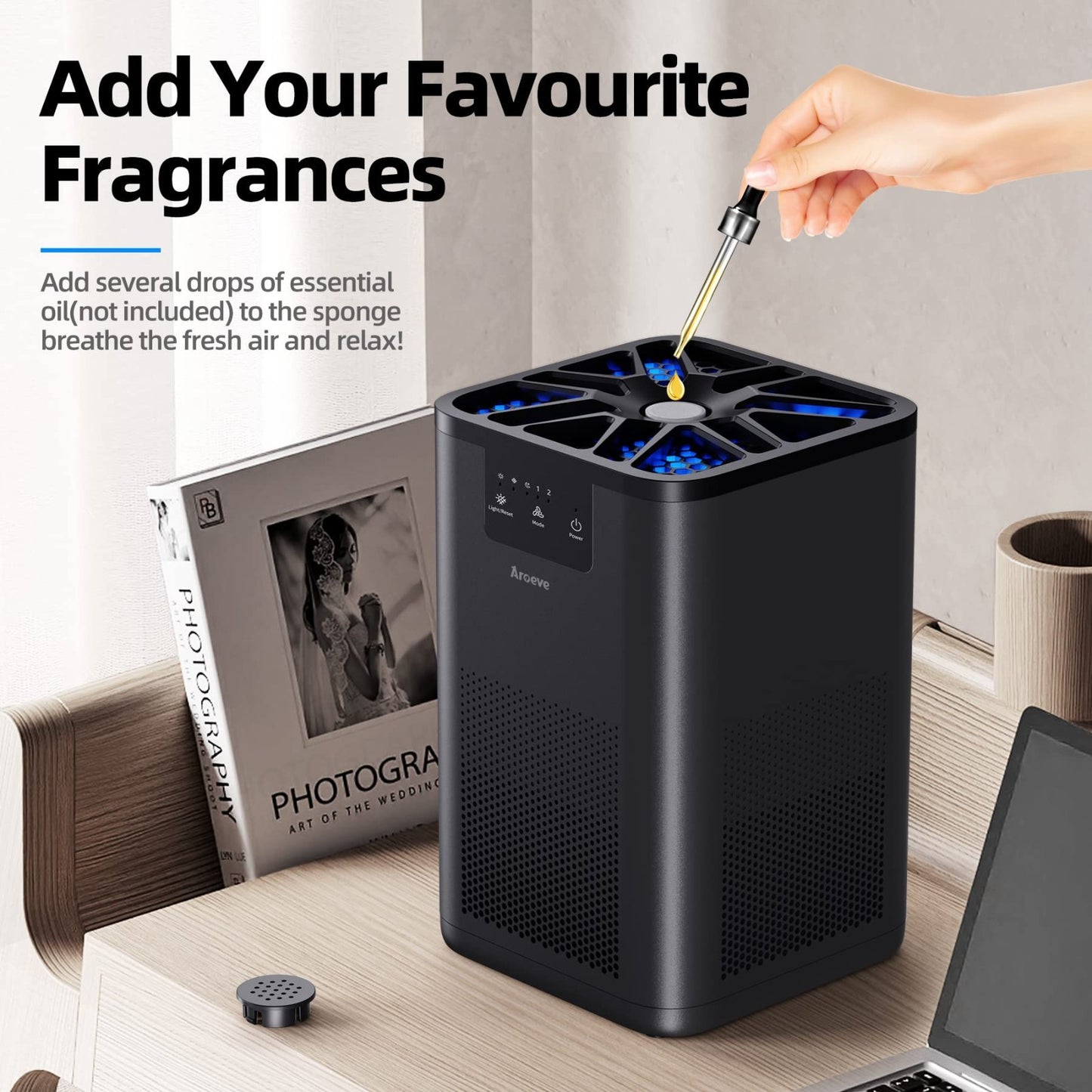 Air Purifier for Bedroom with Aromatherapy, 360° Filtration, Quiet 20dB, Speed C3