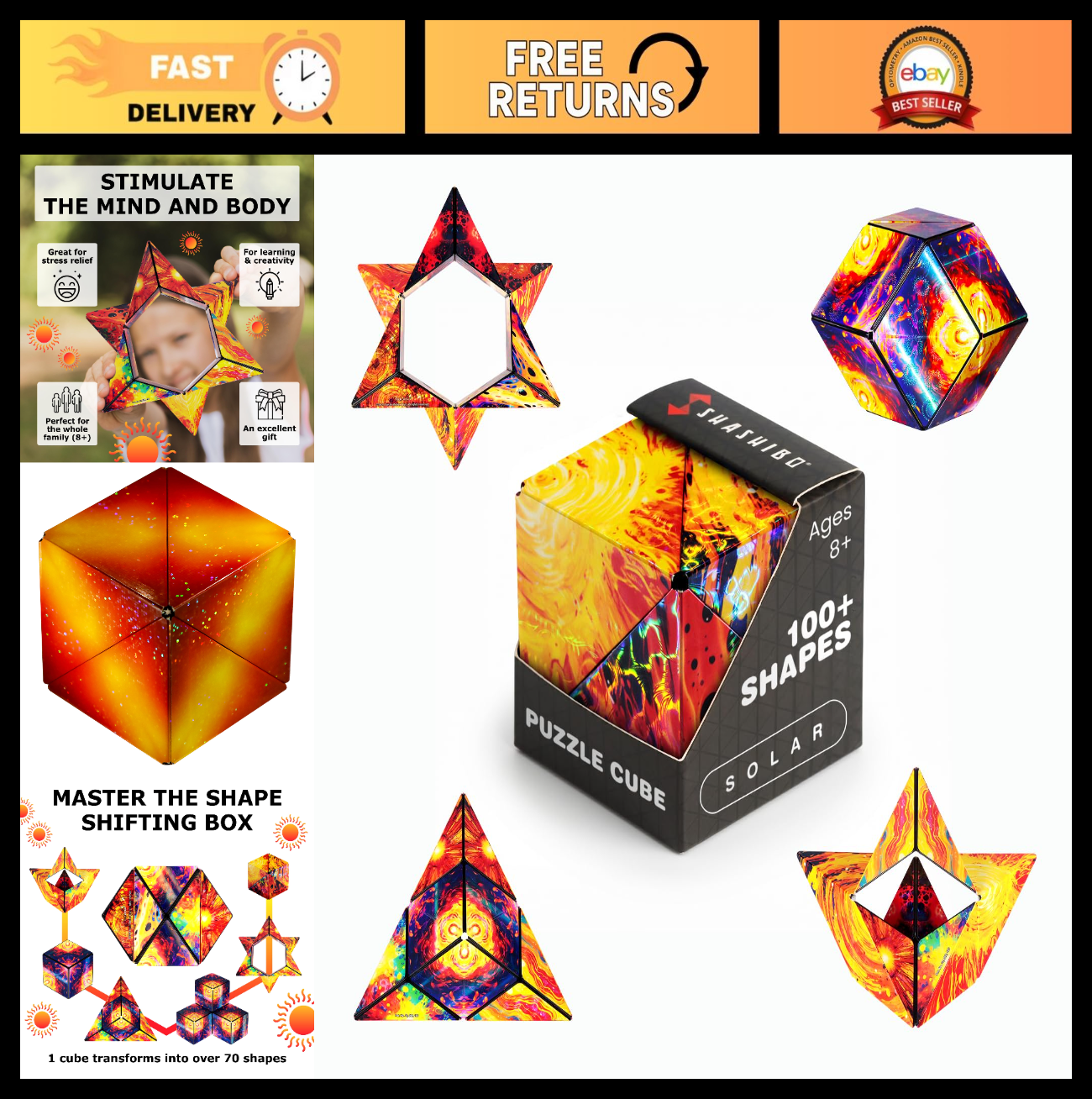 Magnetic Puzzle Cube   Sensory Fidget Toy for Stress Relief, Shape Shifting Fun,0