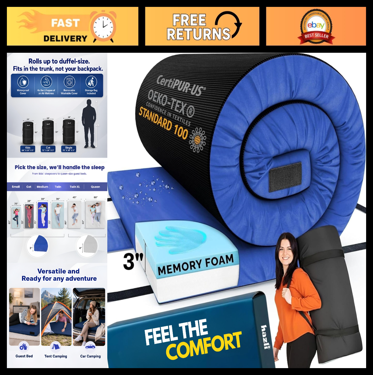 AirCell Memory Foam Camping Mattress Pad   Portable CertiPUR US Sleeping Mat for0