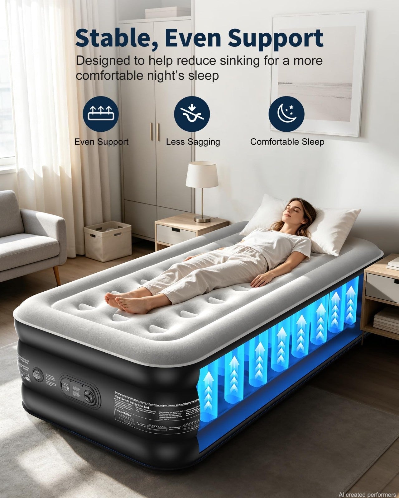 18" Twin XL Air Mattress with Built in Pump, Waterproof, 500lb Capacity, Extra L3