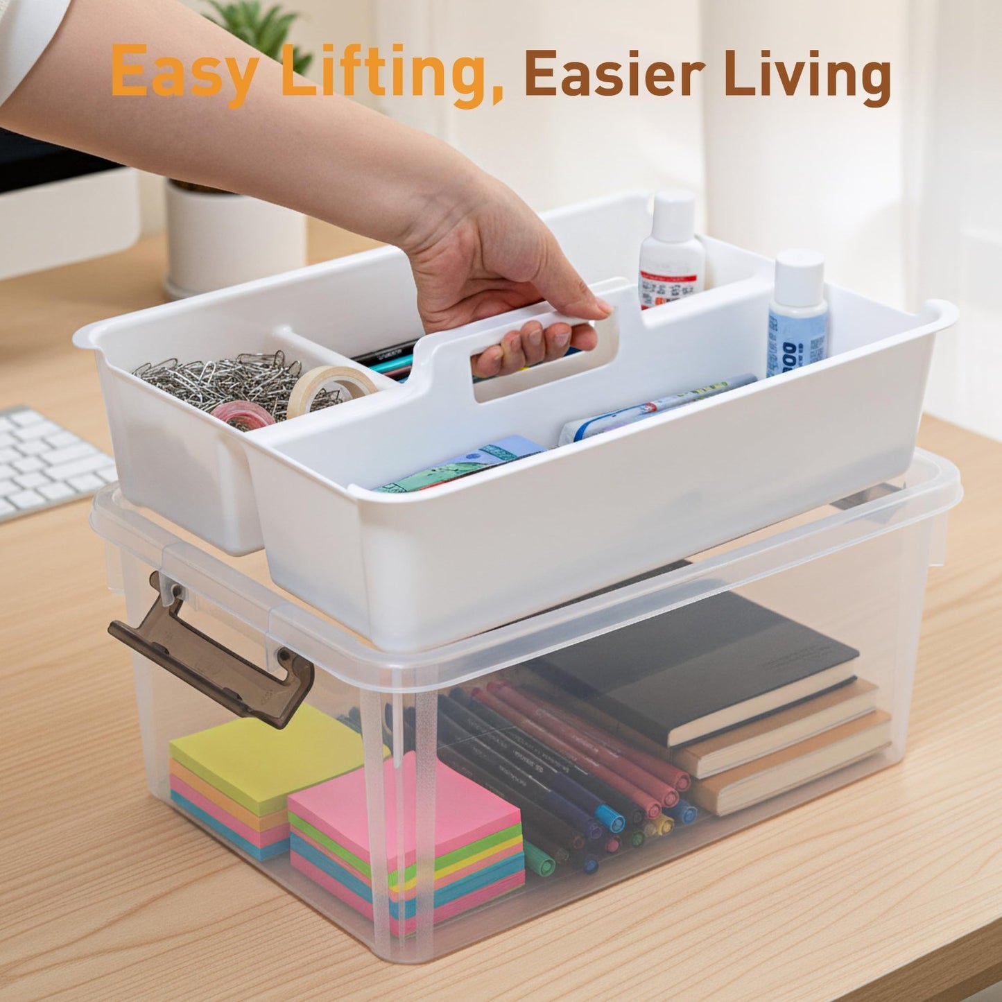 17 QT Clear Craft Organizer Storage Box with Tray, Art Supplies & Craft Storage2