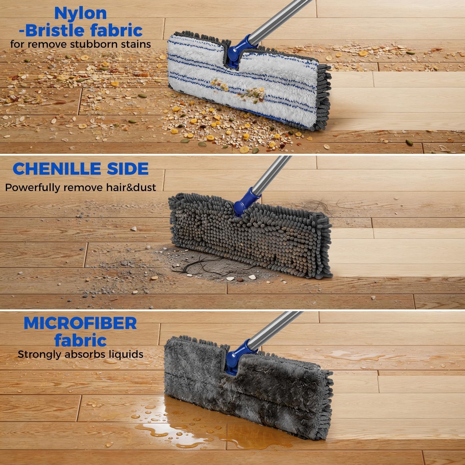 16" Microfiber Flat Mop with 4 Reusable Pads & Hair Scraper, 360° Swivel Wet Dry4