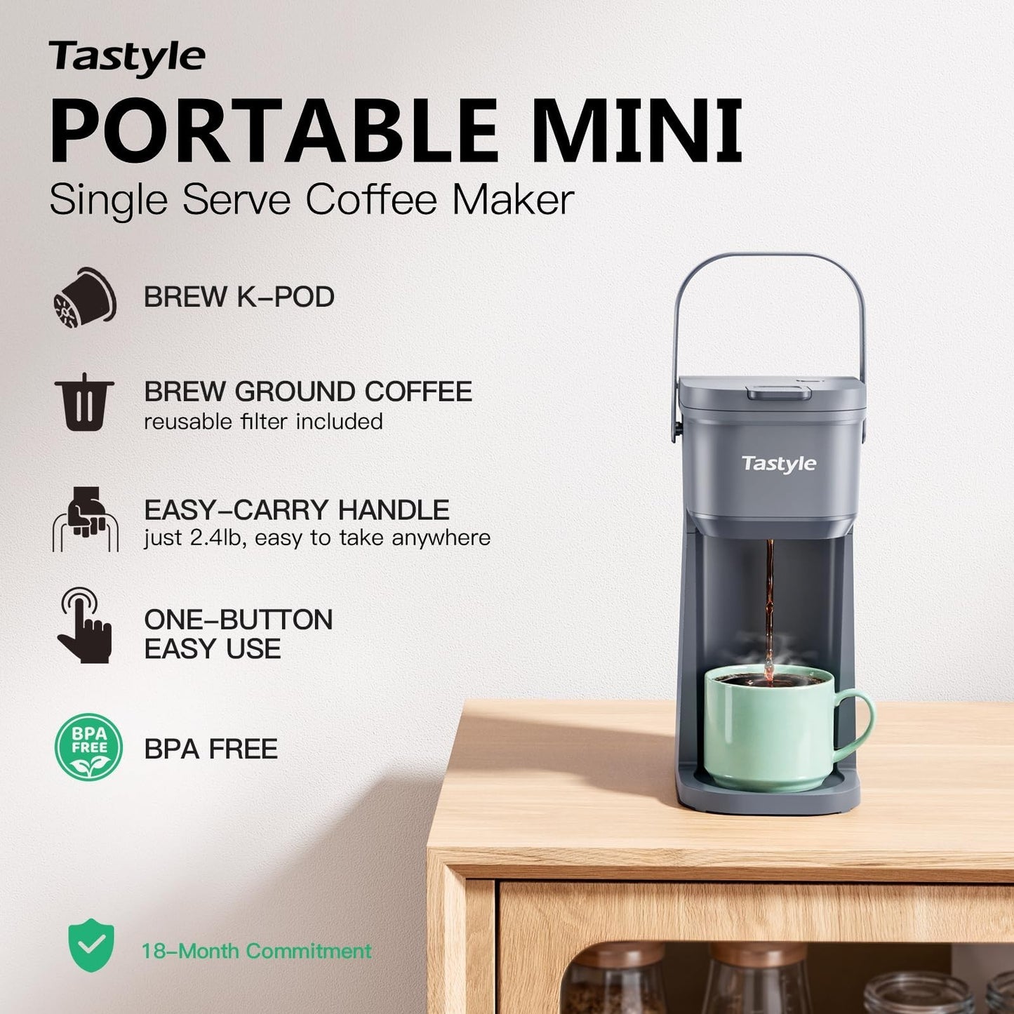 Compact Single Serve Coffee Maker for K Cups & Grounds - Travel & Office Use, 6-2