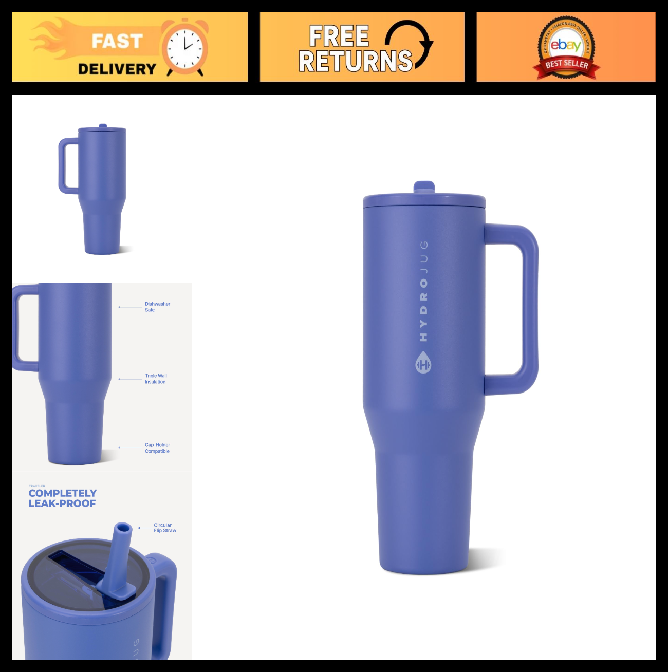 40oz Insulated Tumbler with Handle & Straw   Travel Mug, Berry Color, BPA Free0