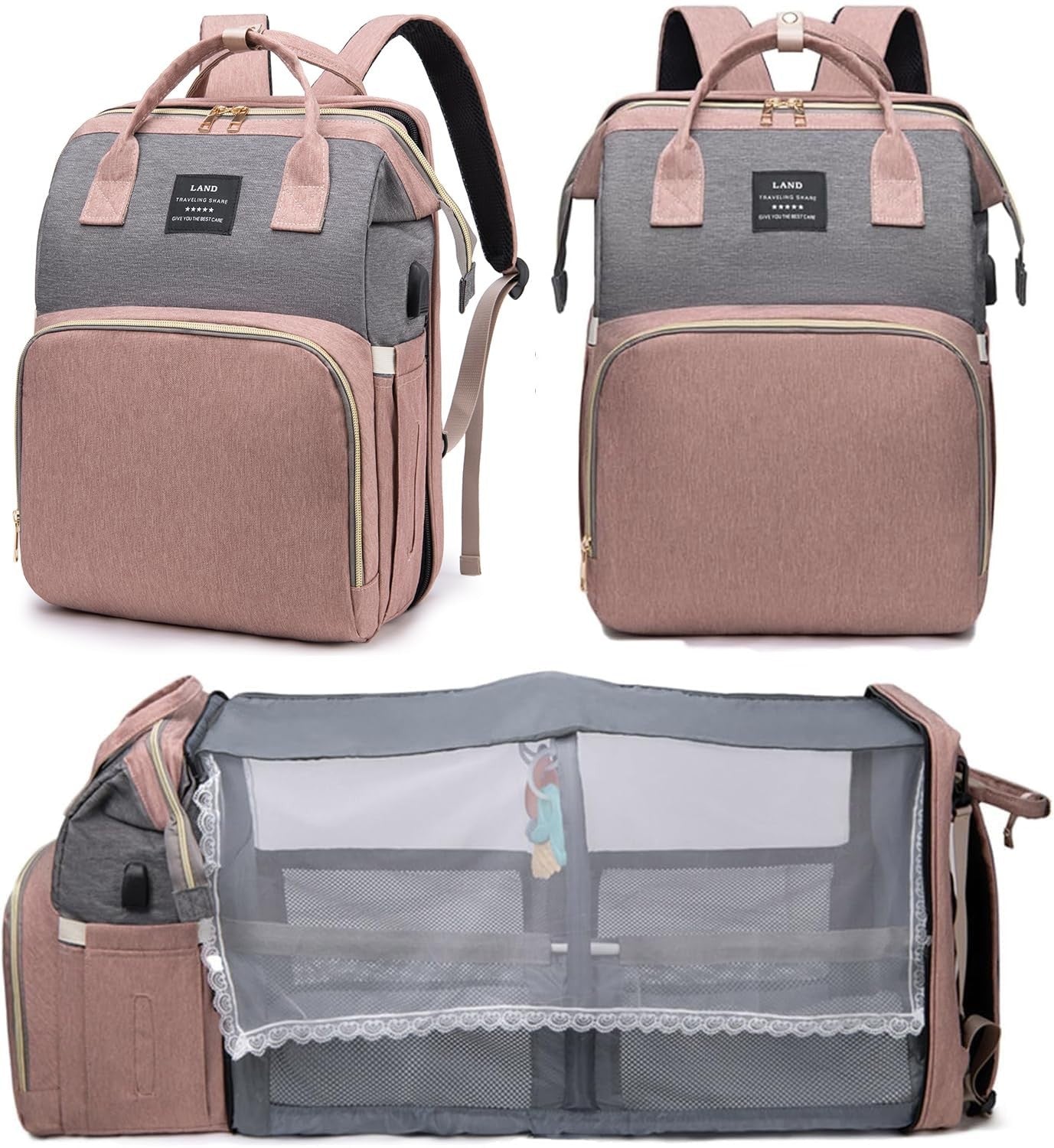 Large Capacity Diaper Bag Backpack with Changing Station, 25L, Waterproof & Styl1